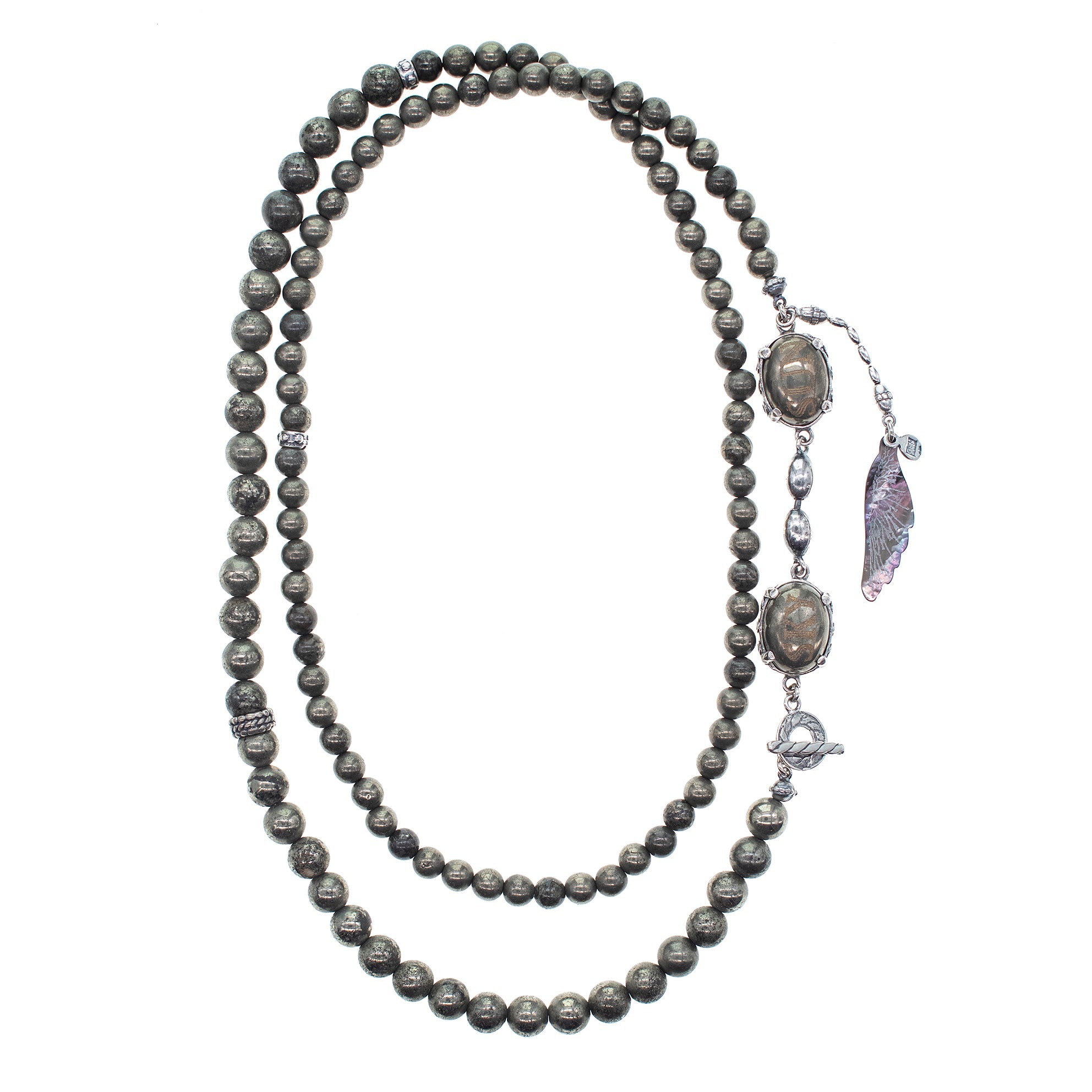NK 26a07 Pyrite Beaded Long Necklace
