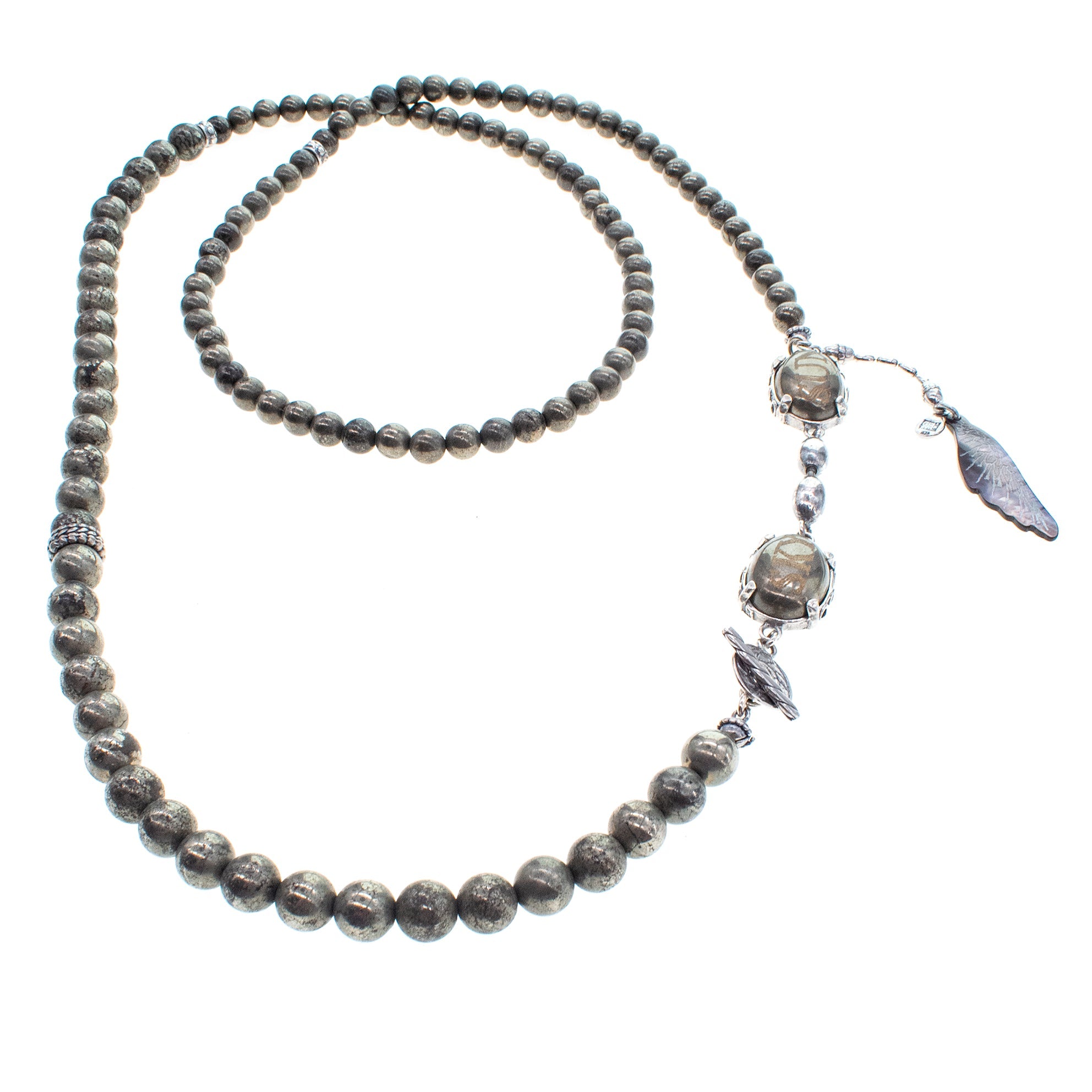 NK 26a07 Pyrite Beaded Long Necklace