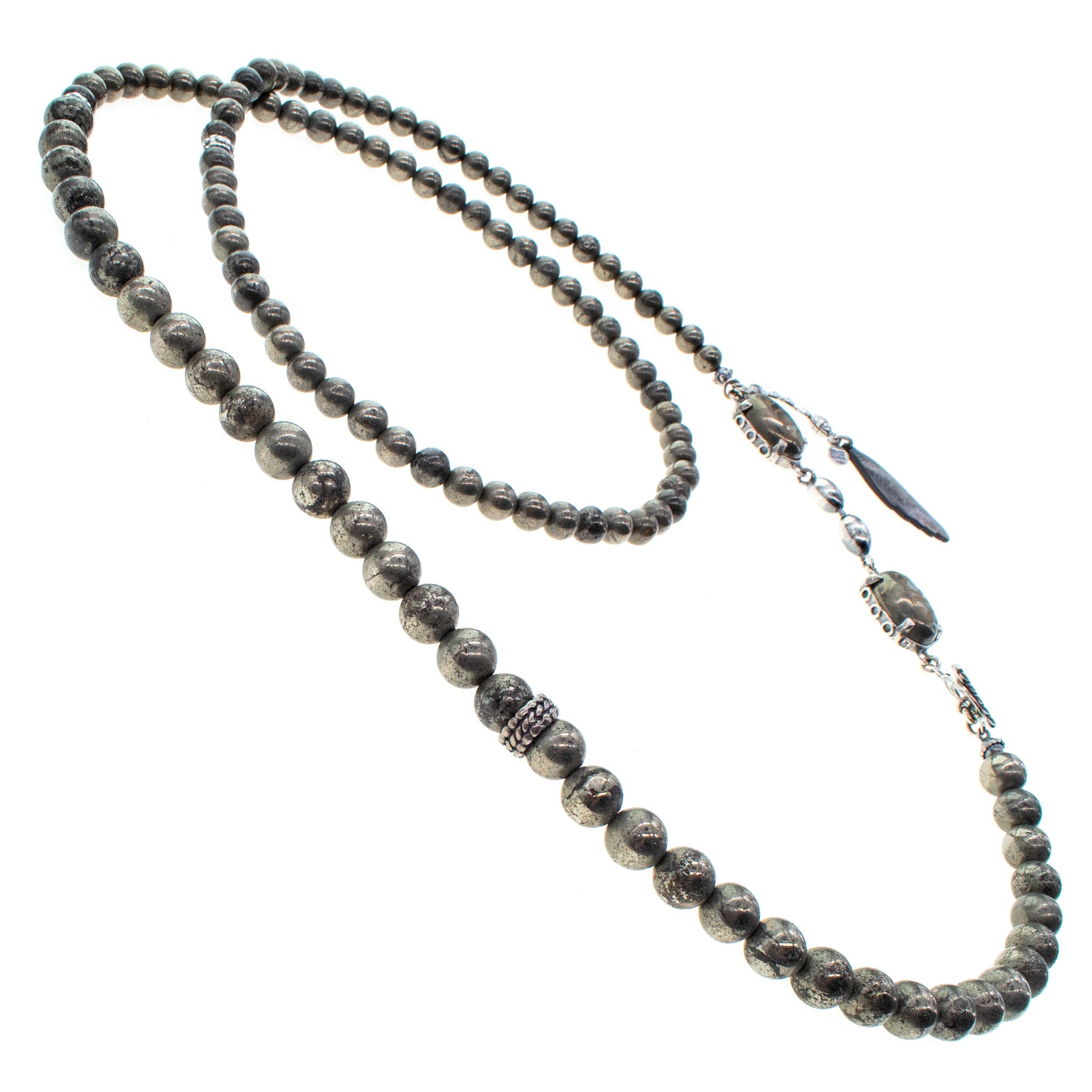 NK 26a07 Pyrite Beaded Long Necklace