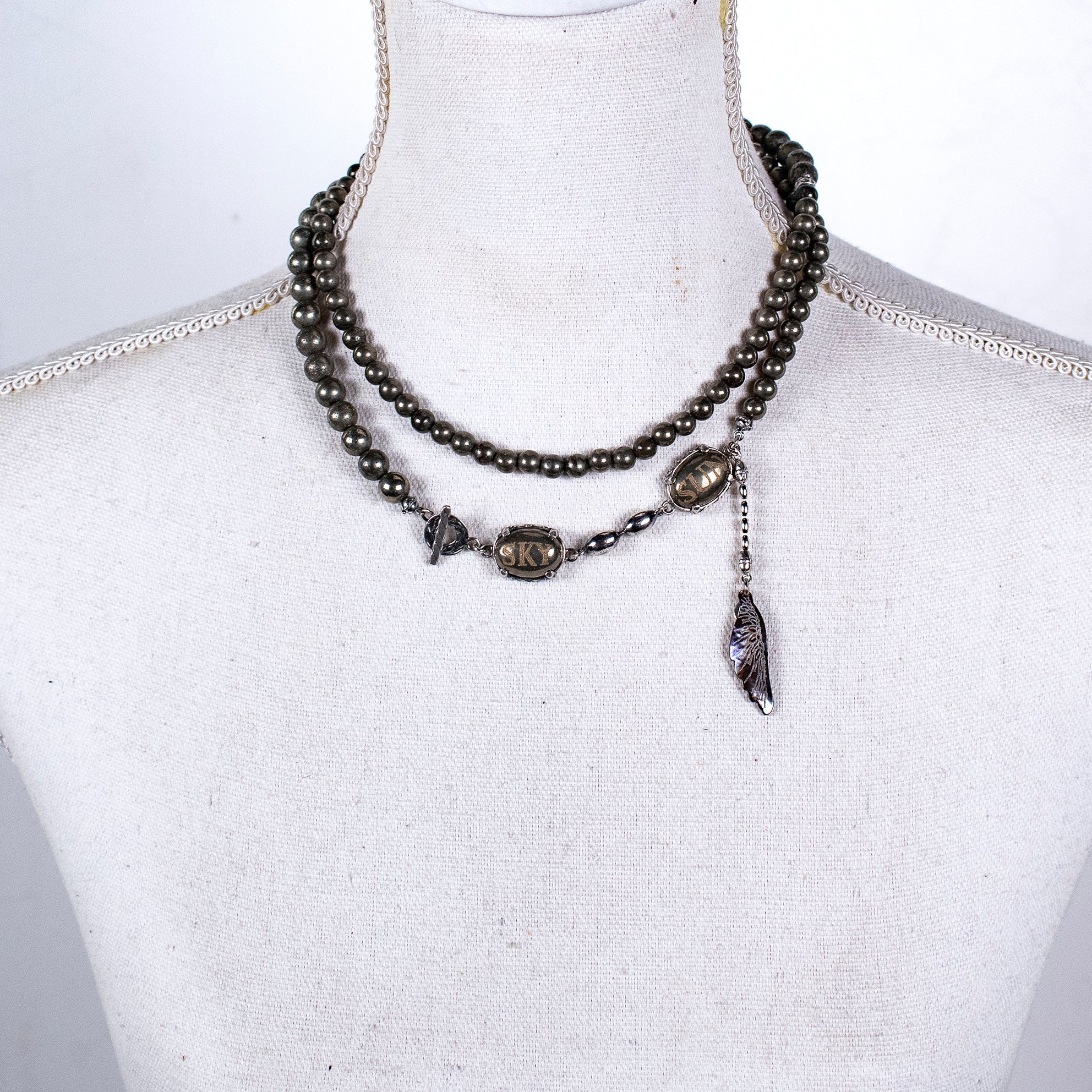 NK 26a07 Pyrite Beaded Long Necklace