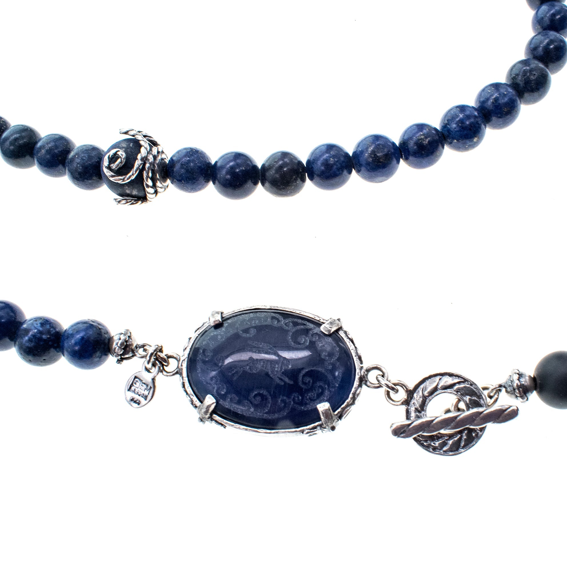 NK 26a08 Blue Lapis & Matte Black Onyx Long Necklace