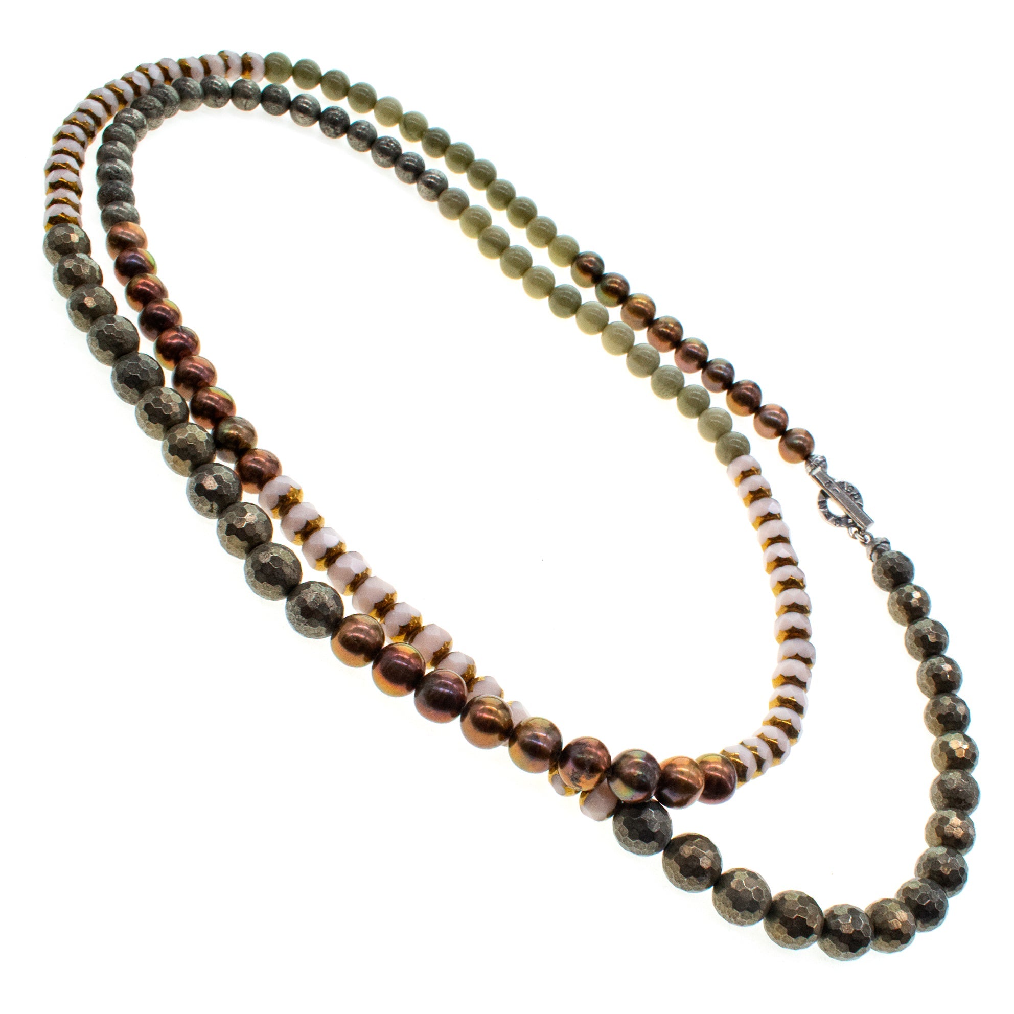 NK 26a09 Matcha Agate & Pyrite Extra Long Necklace