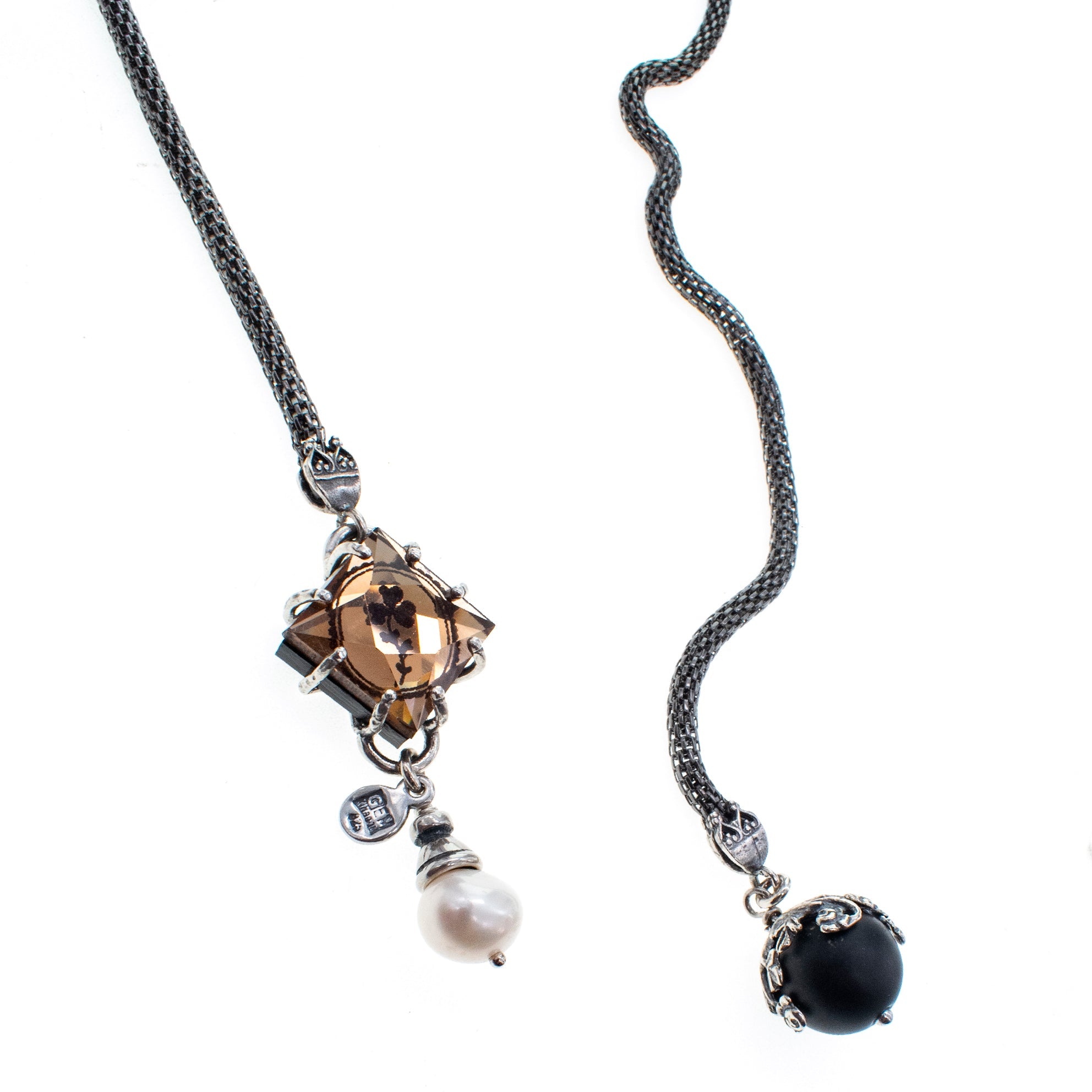 NK 26a14 Glass Intaglio Mesh Chain Lariat Necklace