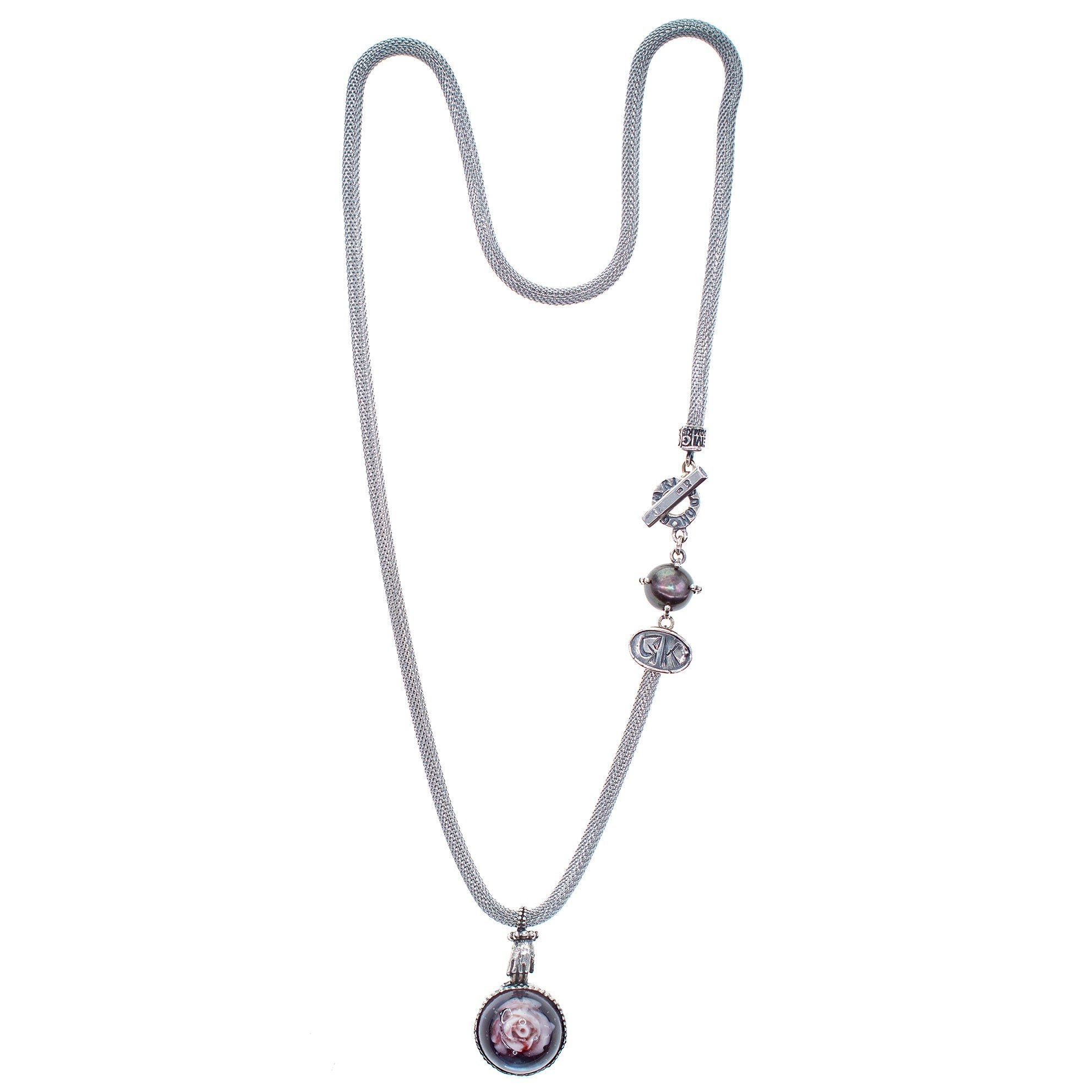NK 26a16 Resin Rose Mesh Necklace