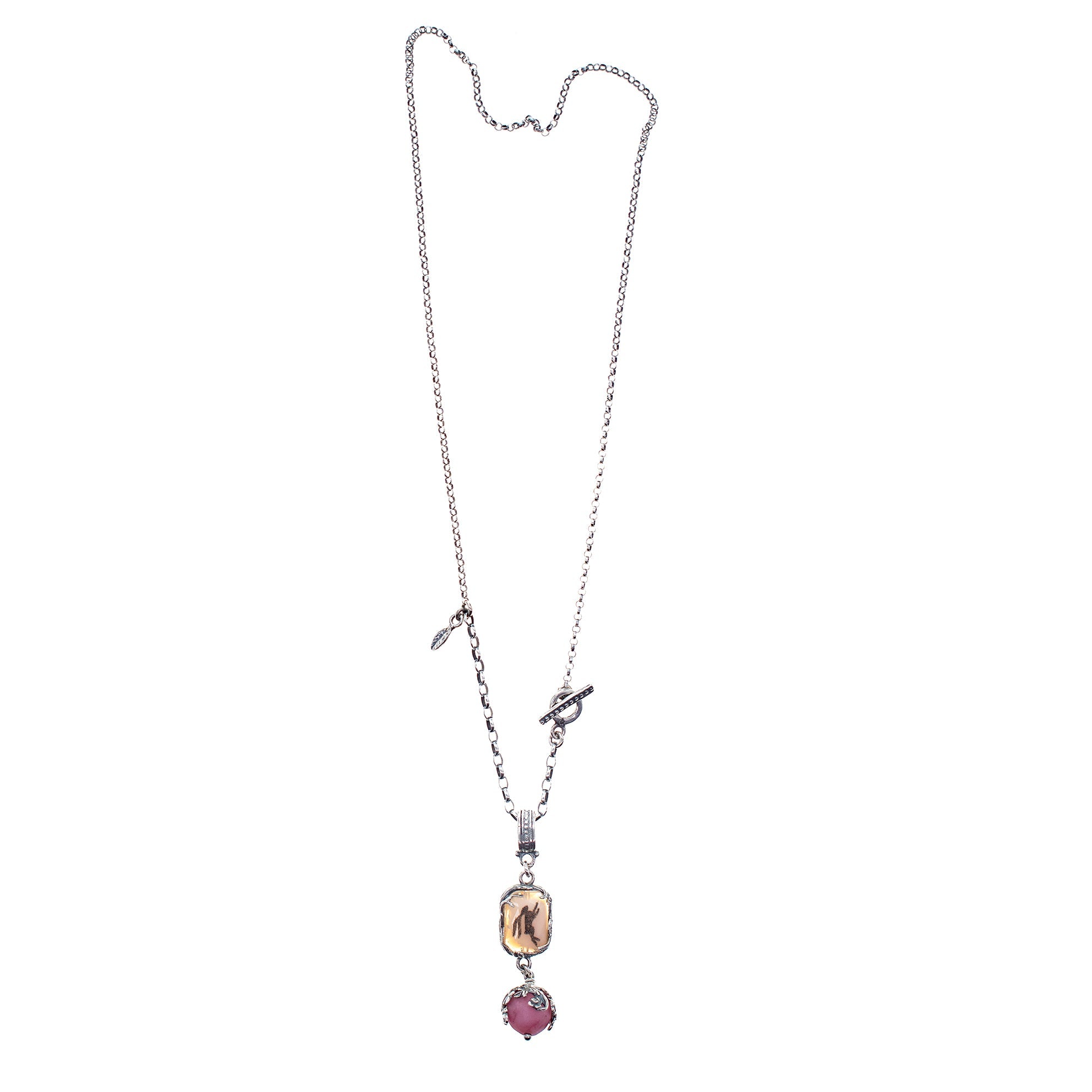 NK 26a19 Pink Vintage Glass Hare Pendant Necklace