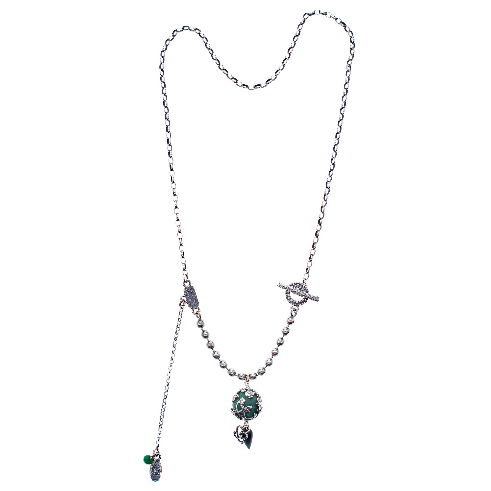 NK 26a22 Green Jade Bead Pendant Necklace