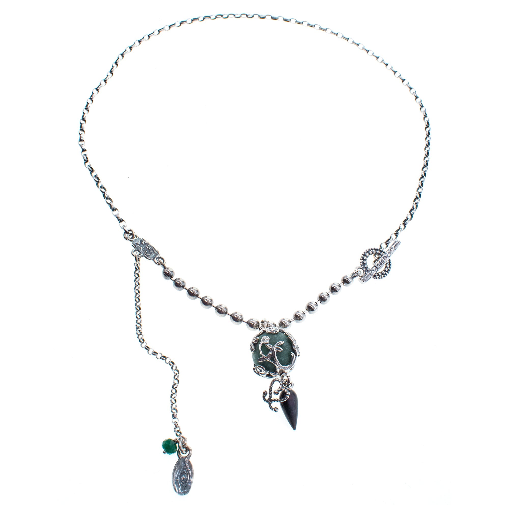 NK 26a22 Green Jade Bead Pendant Necklace