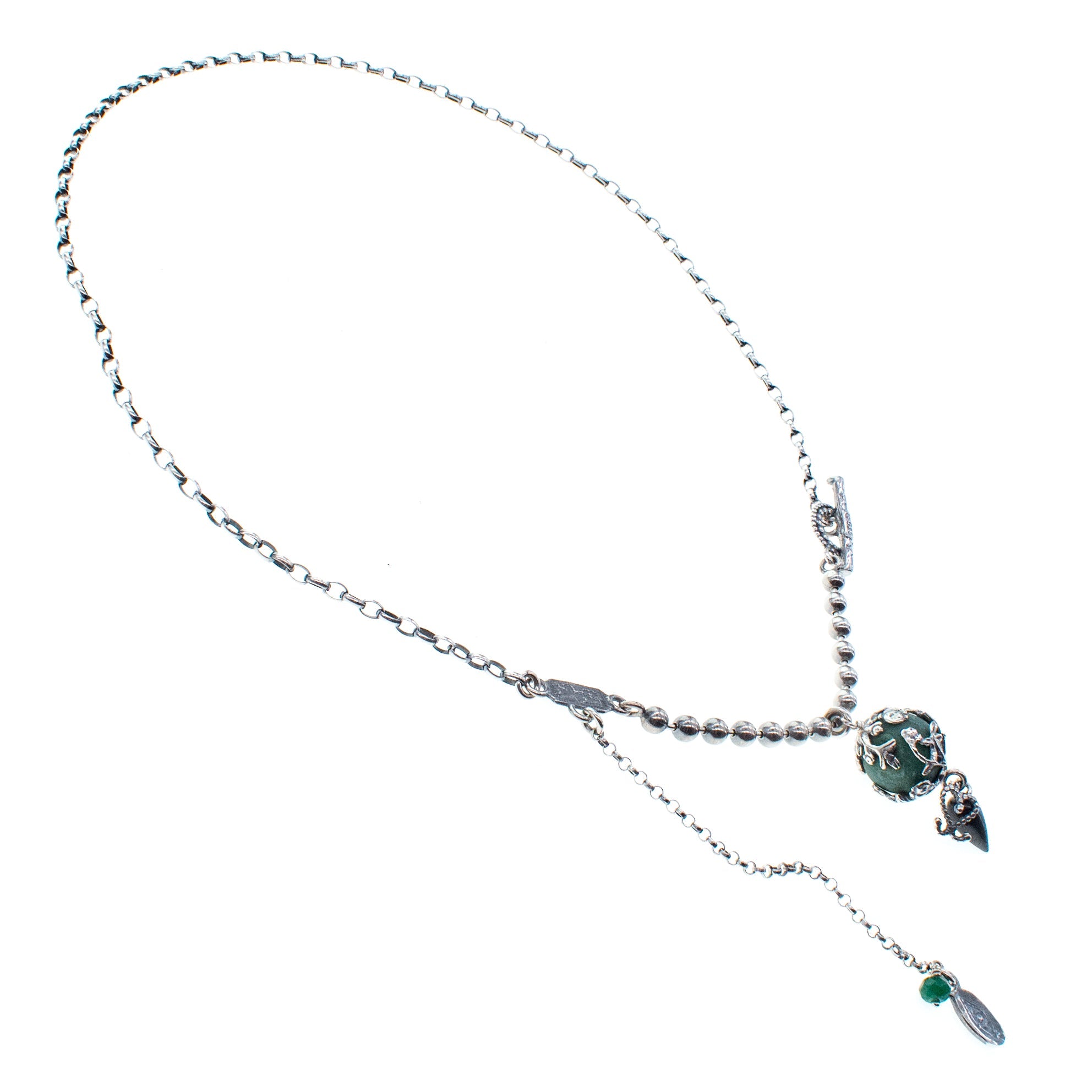 NK 26a22 Green Jade Bead Pendant Necklace