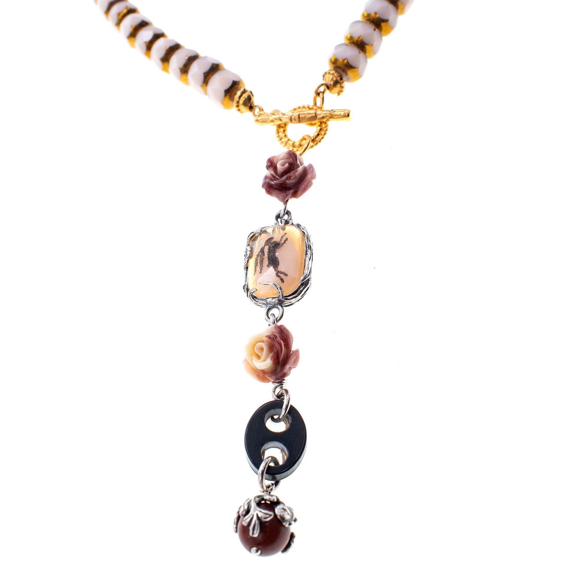NK 26a23 Vintage Glass Bead Lariat Necklace