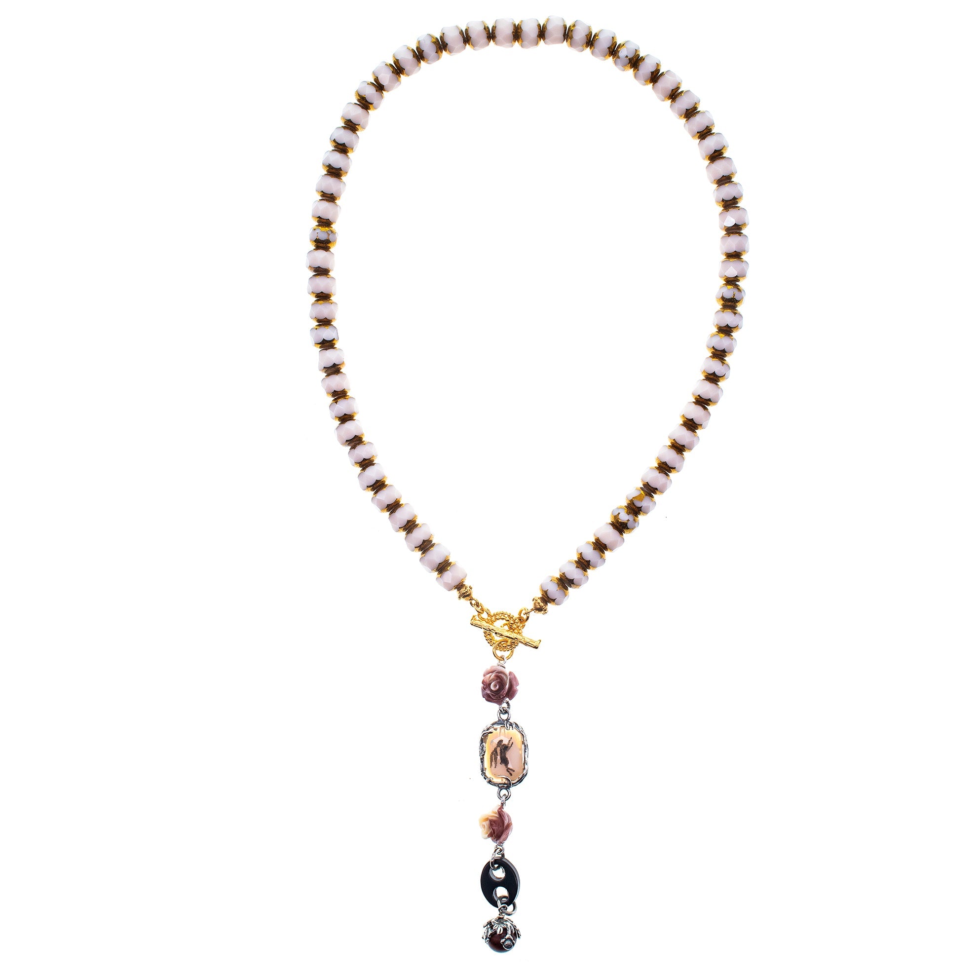 NK 26a23 Vintage Glass Bead Lariat Necklace