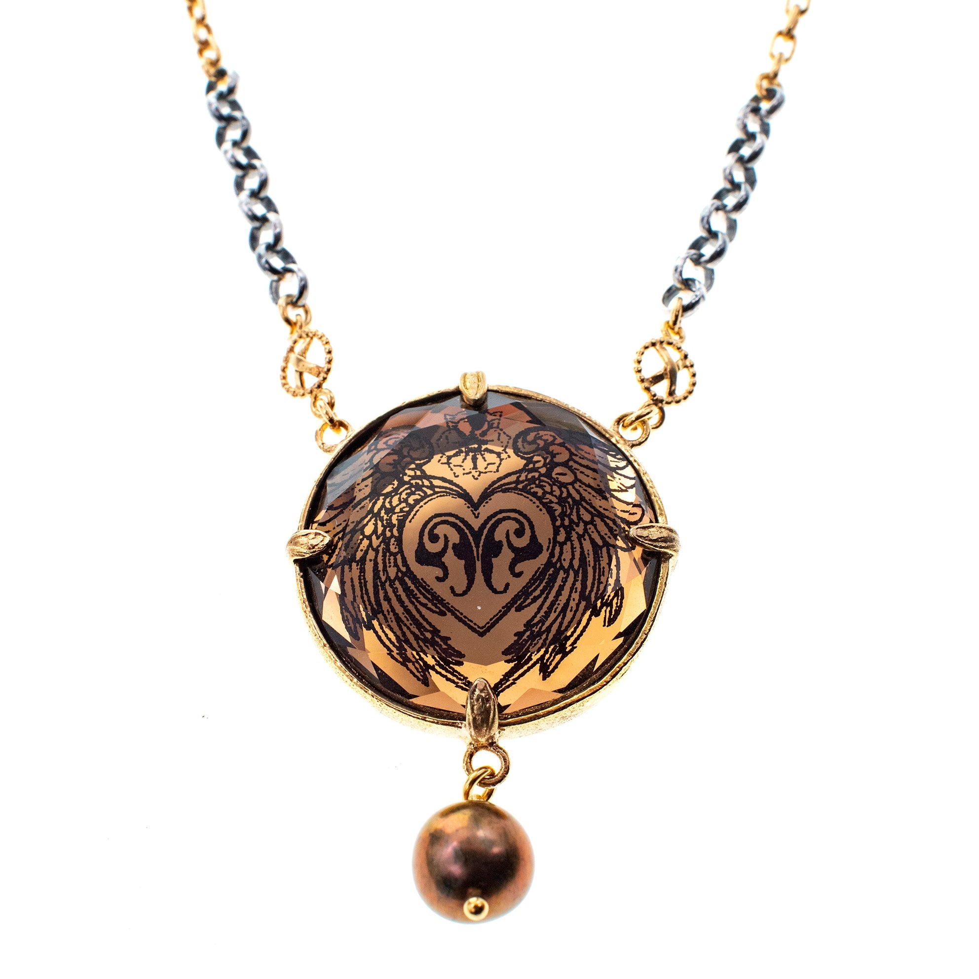NK 26a27 Brown Vintage Glass "Heart" Necklace
