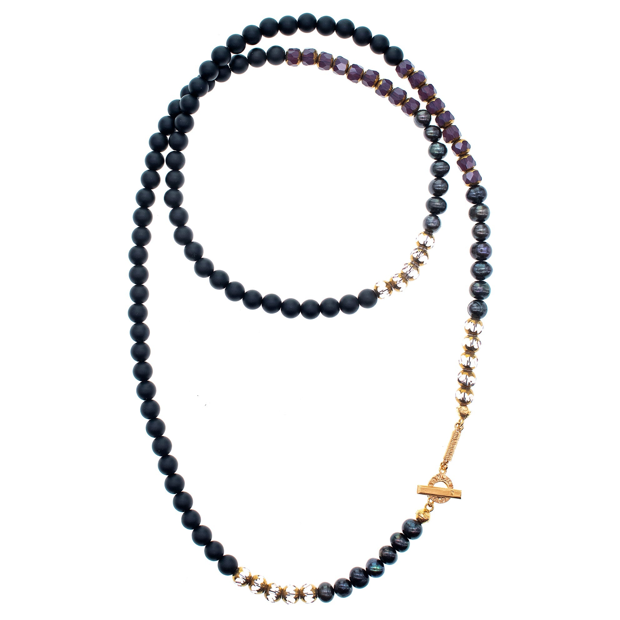 NK 26g06 black and purple Multi-Bead Long Necklace