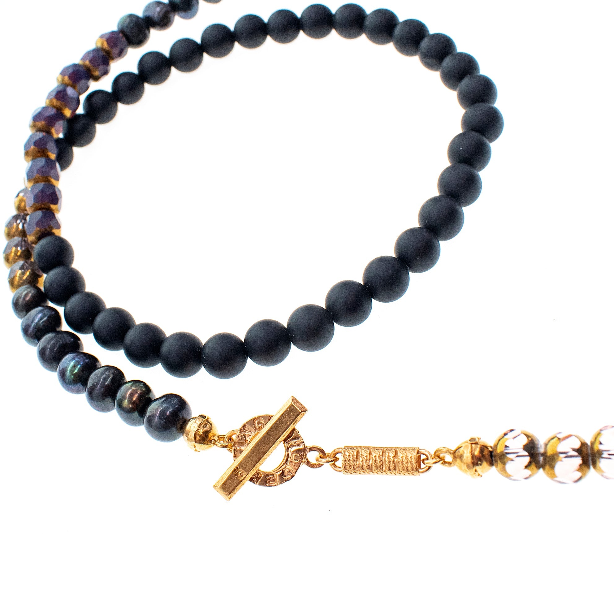 NK 26g06 black and purple Multi-Bead Long Necklace