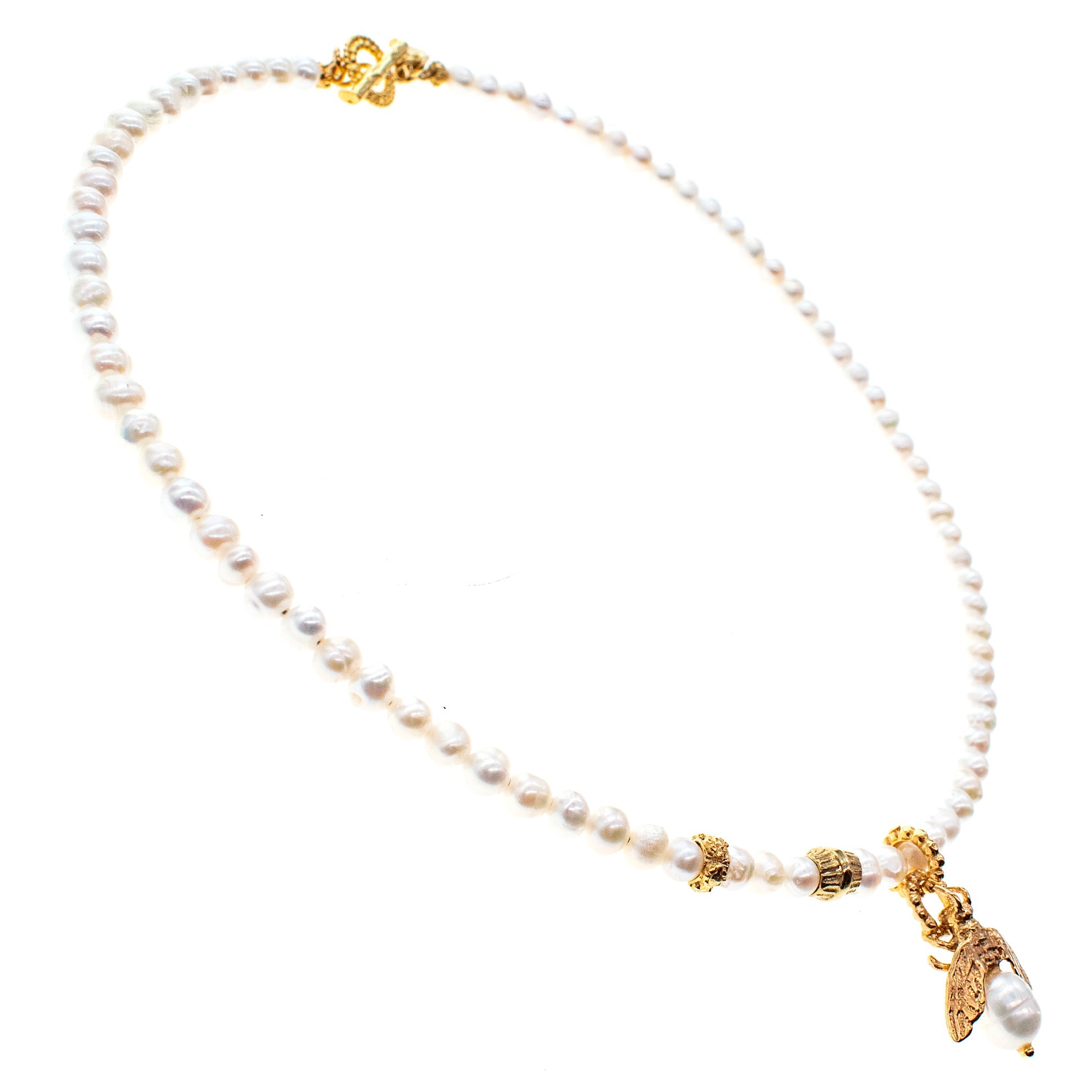 NK 26g09 white pearl "bee my honey" necklace