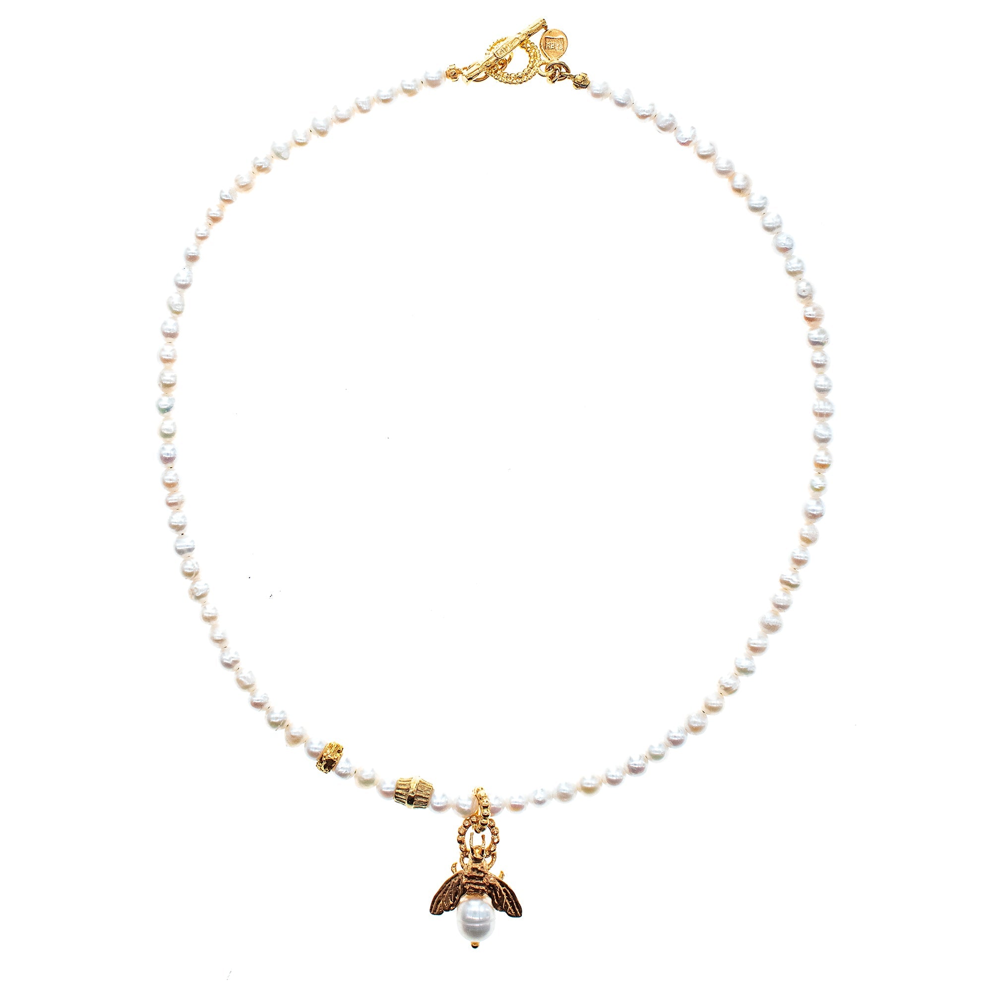 NK 26g09 white pearl "bee my honey" necklace