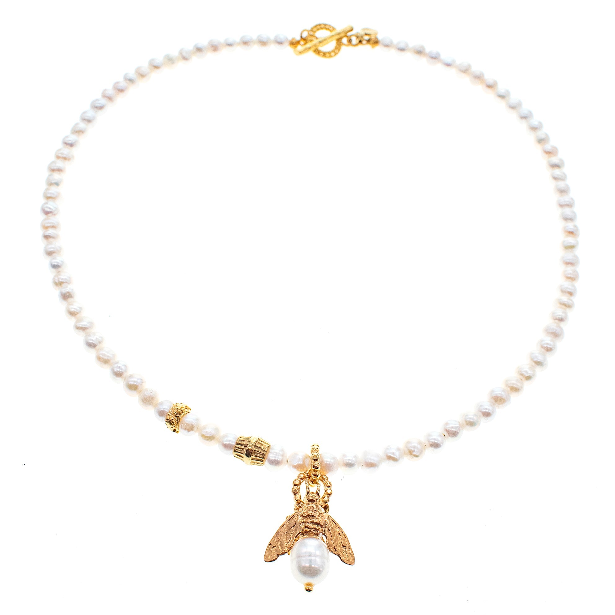NK 26g09 white pearl "bee my honey" necklace