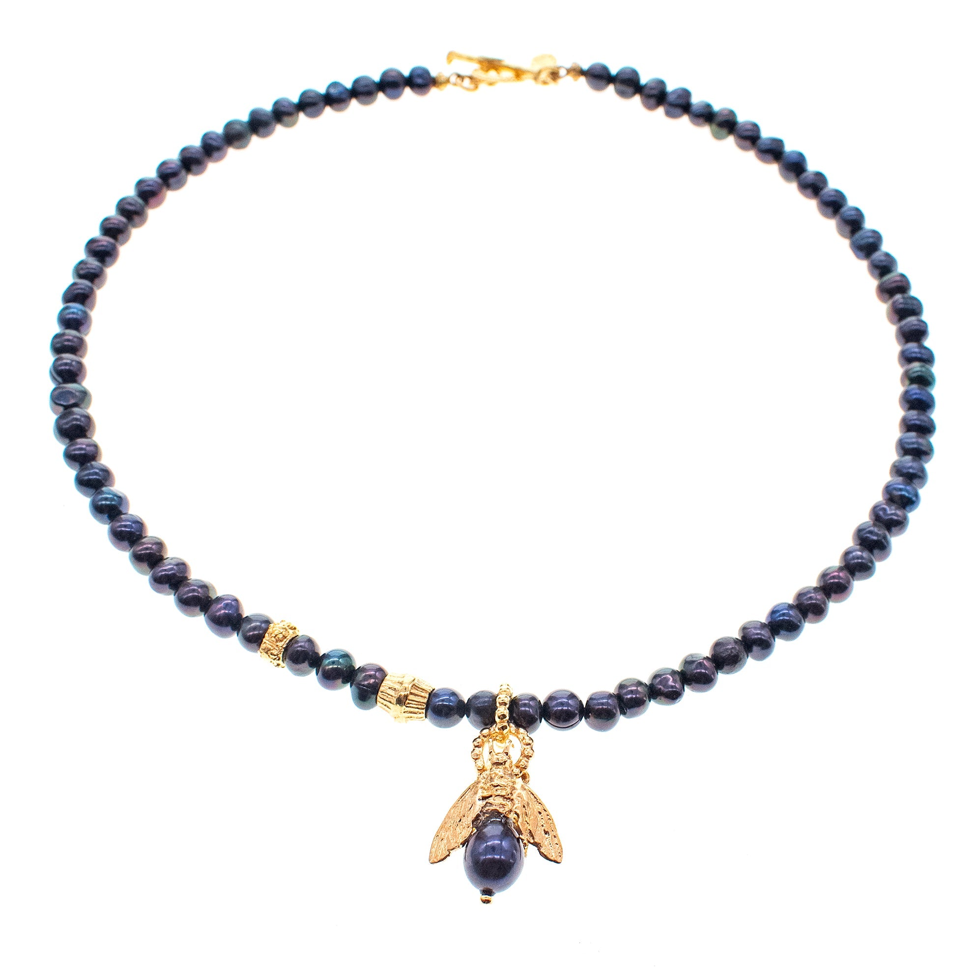 NK 26g09 black pearl "bee my honey" necklace