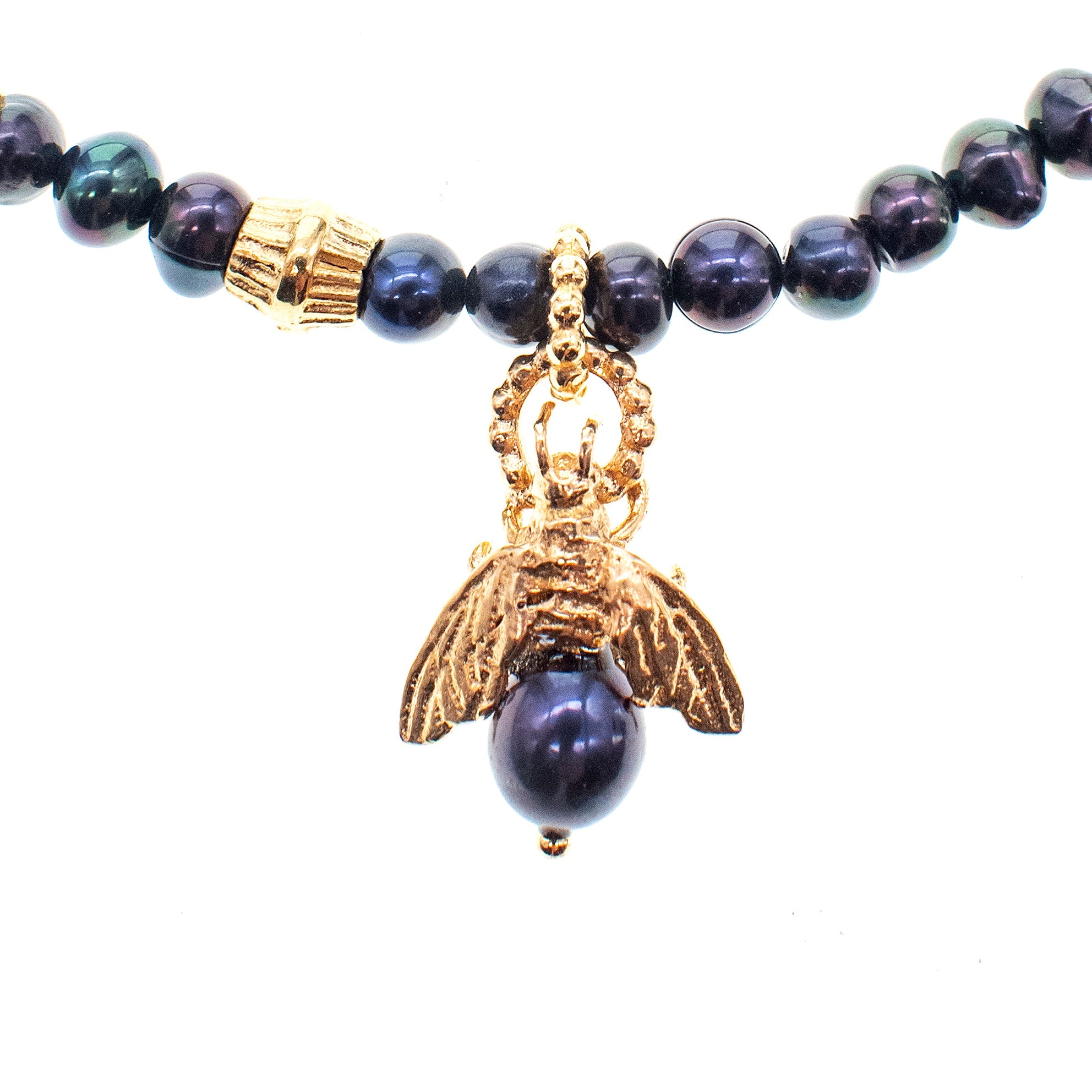 NK 26g09 black pearl "bee my honey" necklace