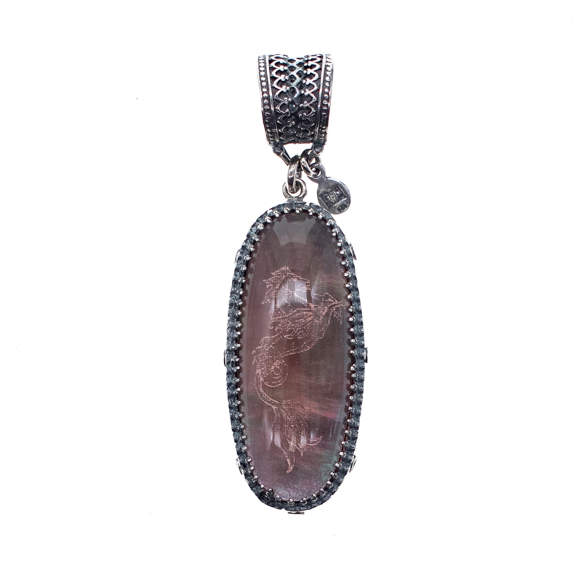 P 26a01 Engraved Bohemian Crystal "Hippocampus" Pendant