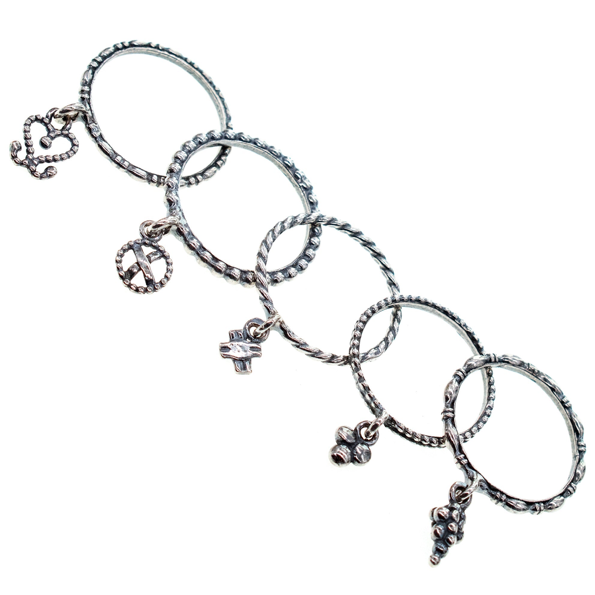 R 24d20 Five Charm Stacking Ring set