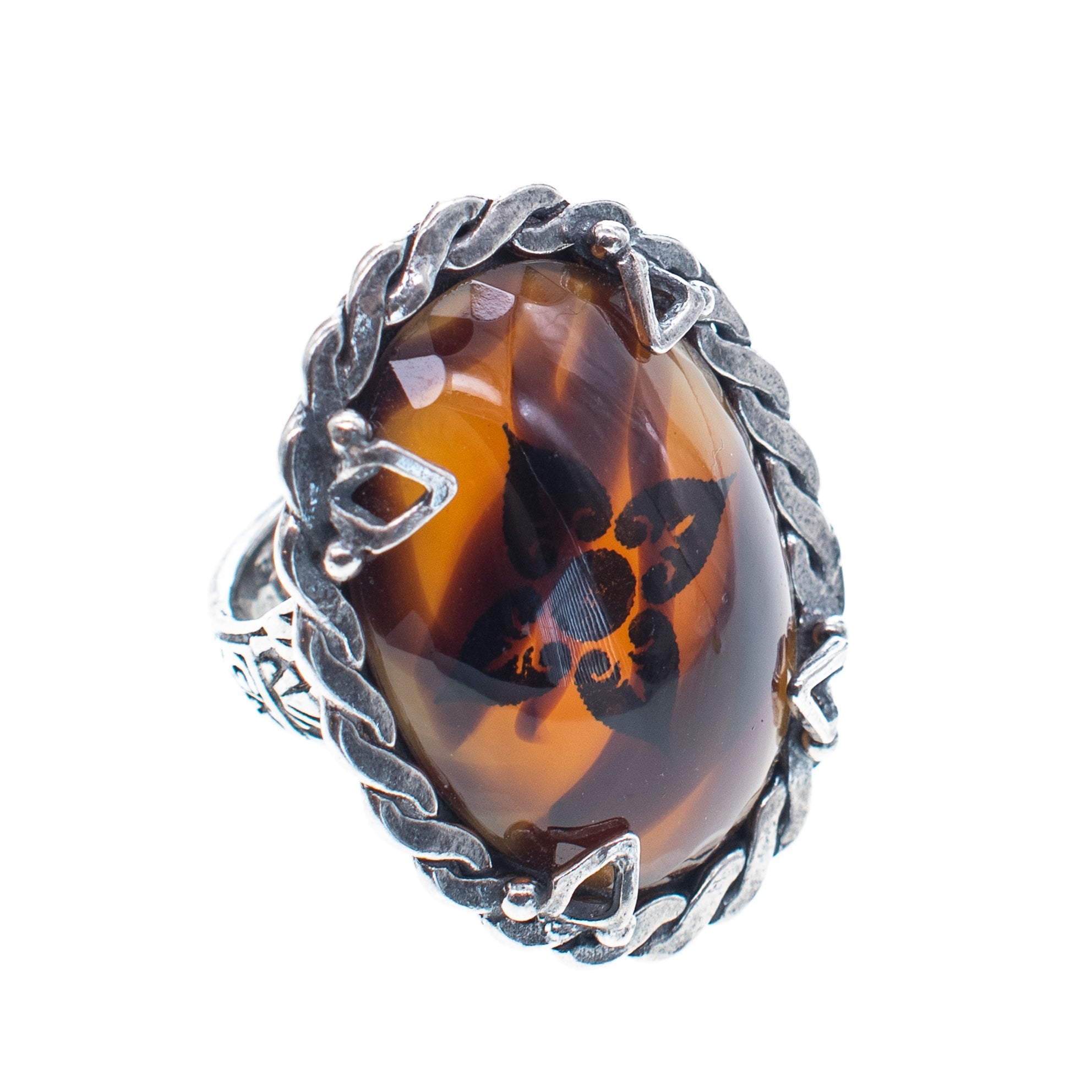 R 25e04 Amber Floral Ring