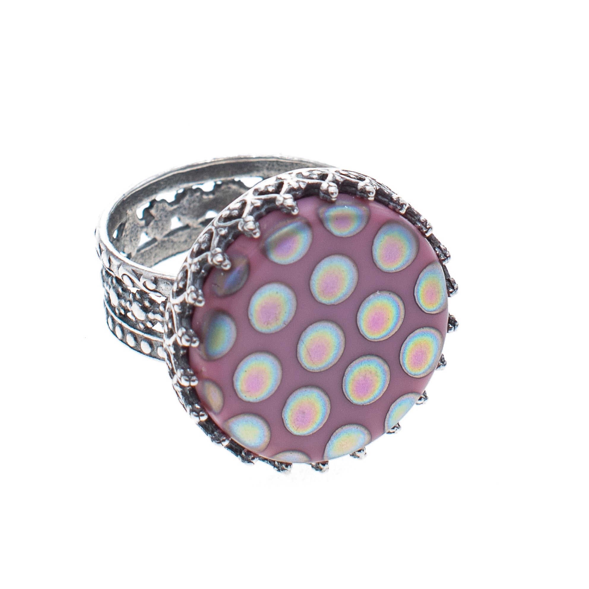 R 25e13 pink polkadot ring