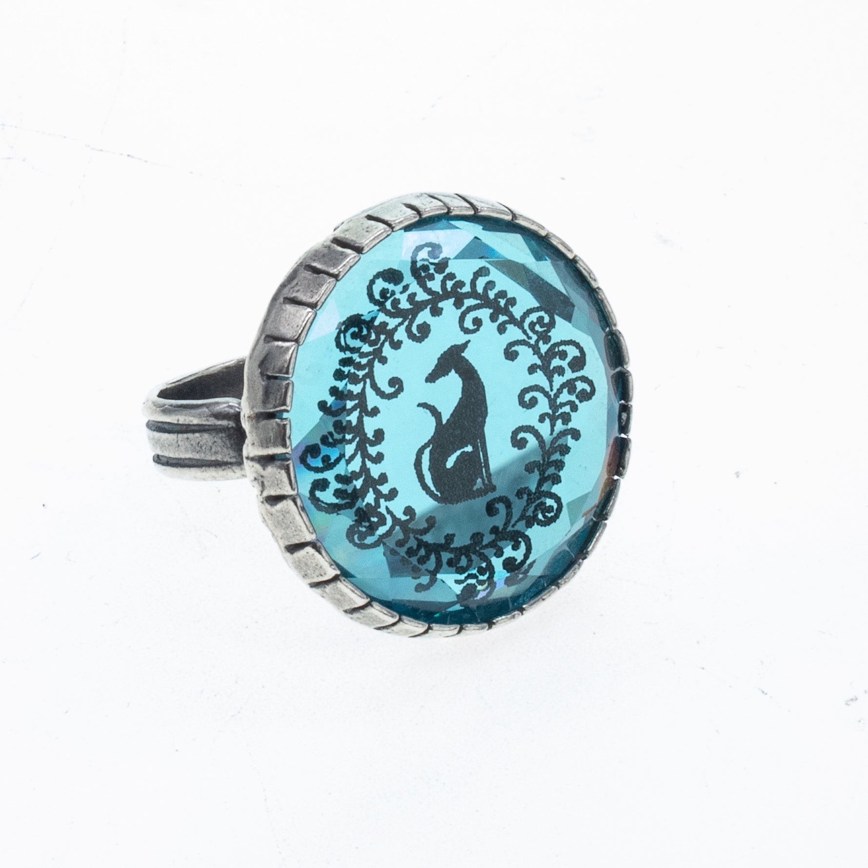 R 26a04 Blue Crystal Greyhound Statement Ring