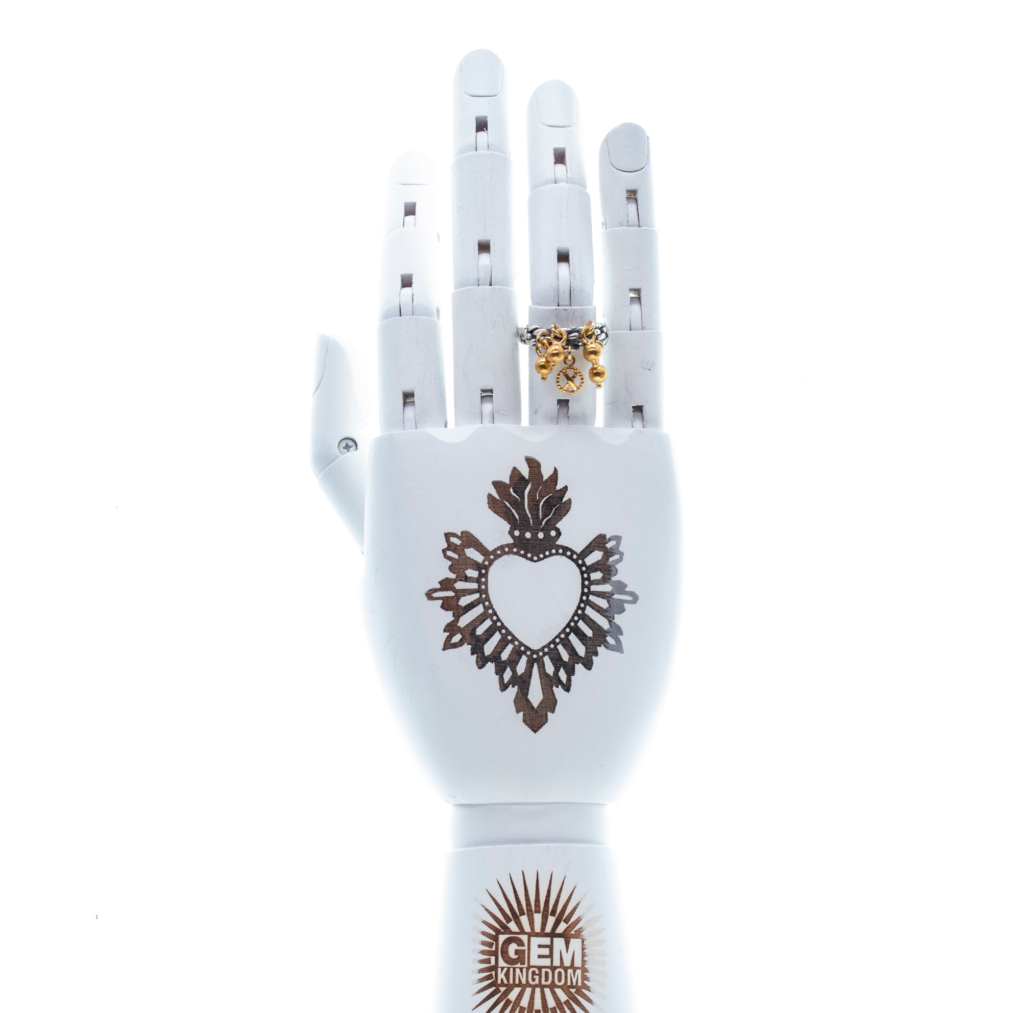 R 26a17 Golden Charm And Sterling Silver Band Ring