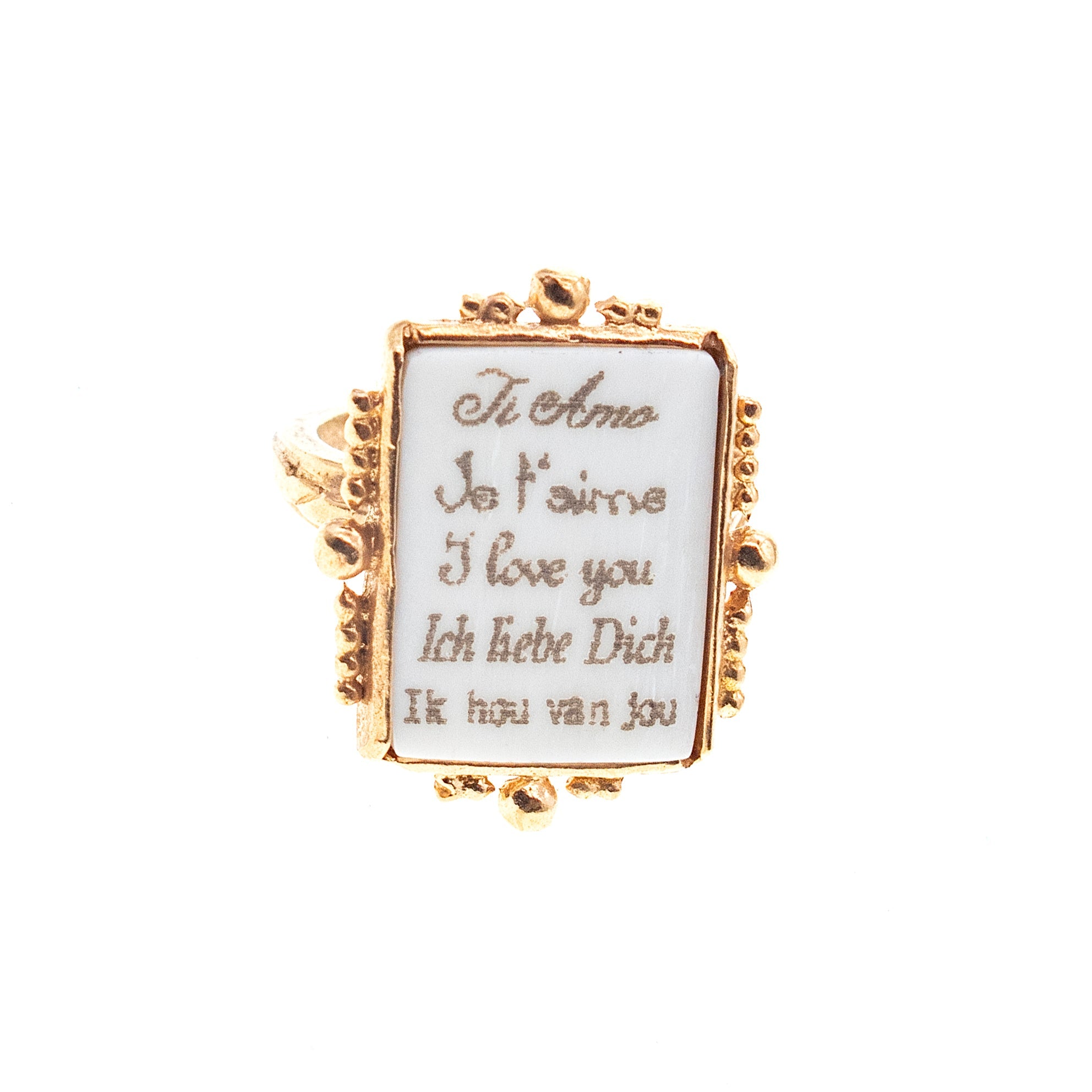 R 26g04 White Love Letter Ring