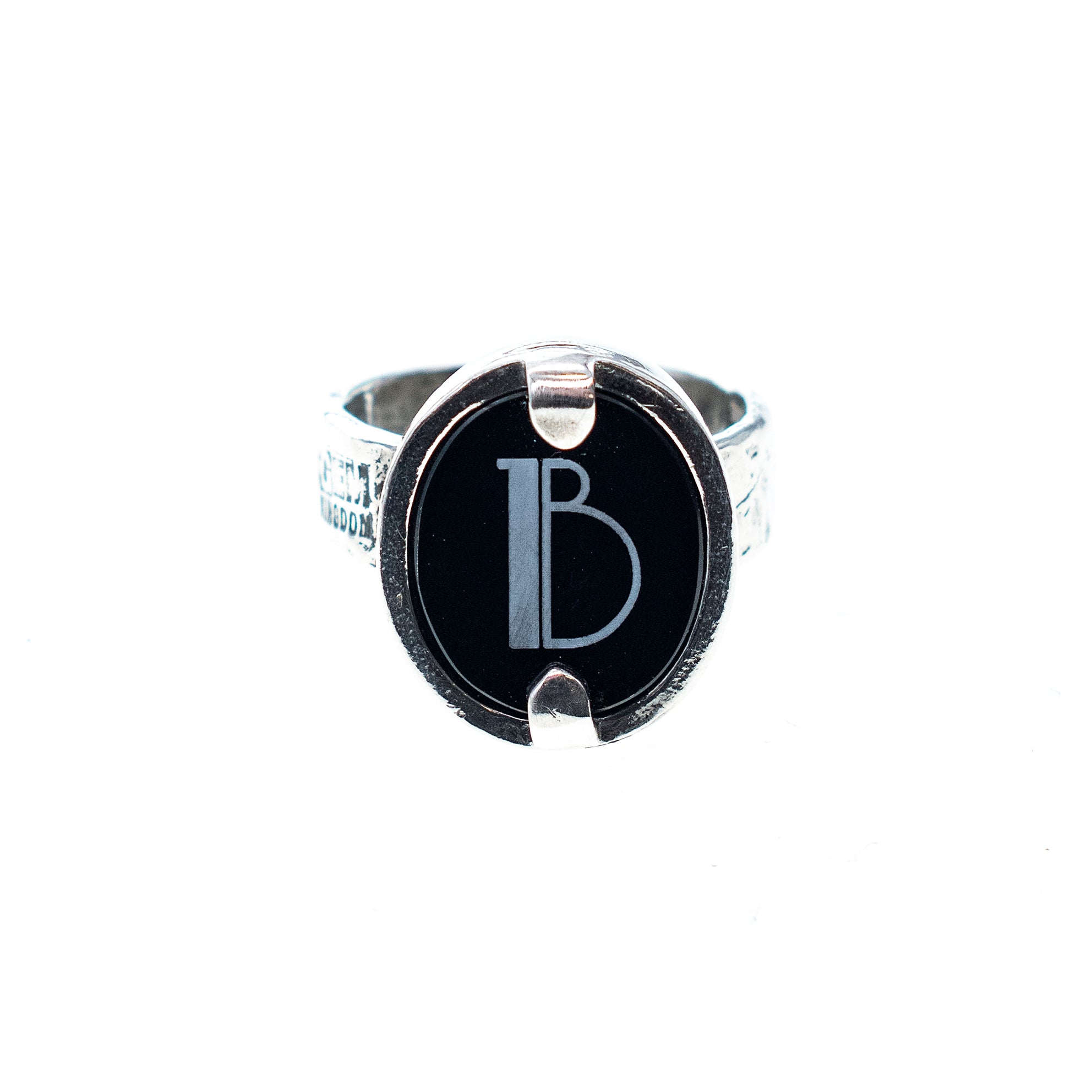 RM04 Sterling silver and black onyx monogram ring