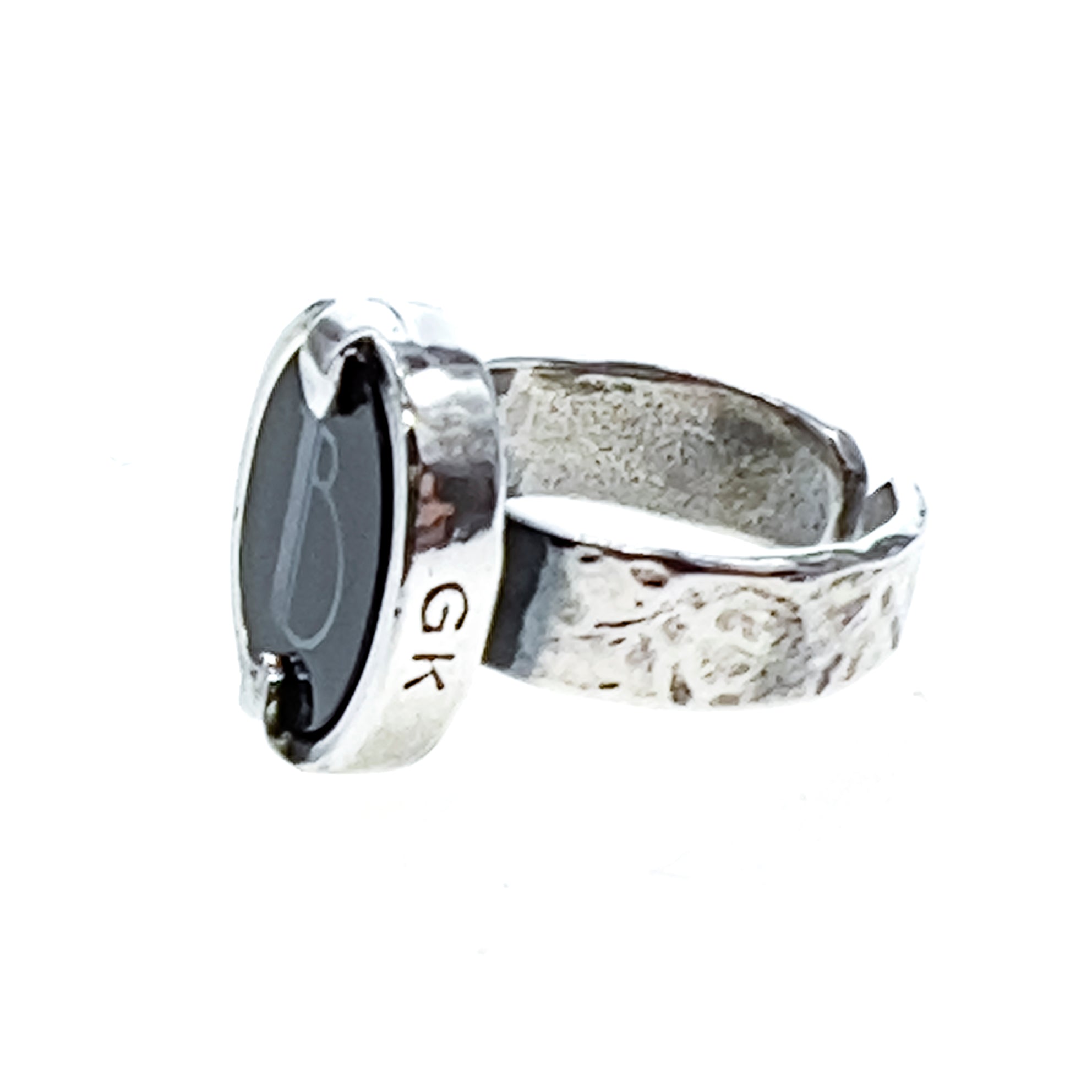 RM04 Sterling silver and black onyx monogram ring