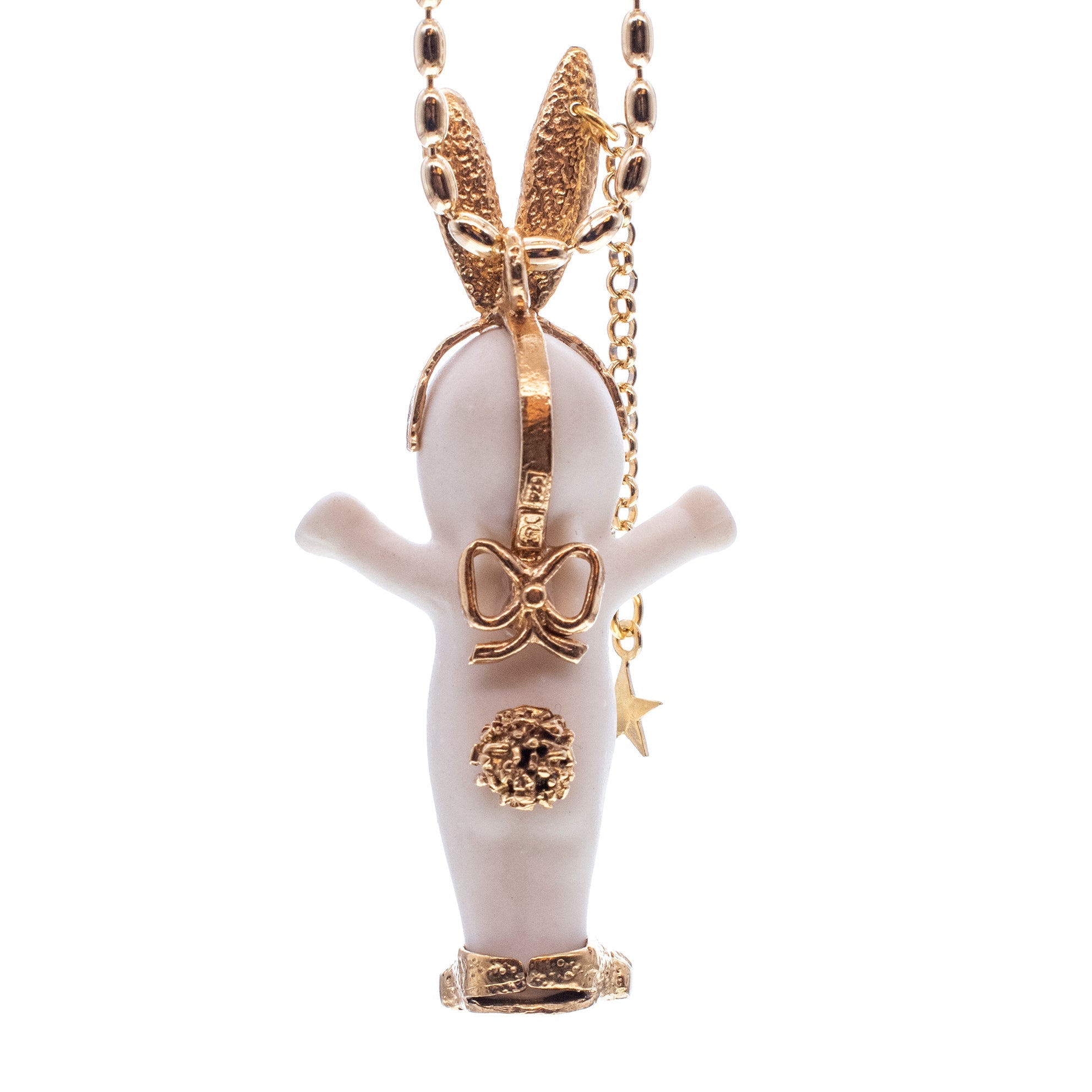 BG53A Happy Baby "Rebel Rabbit" White and gold Necklace
