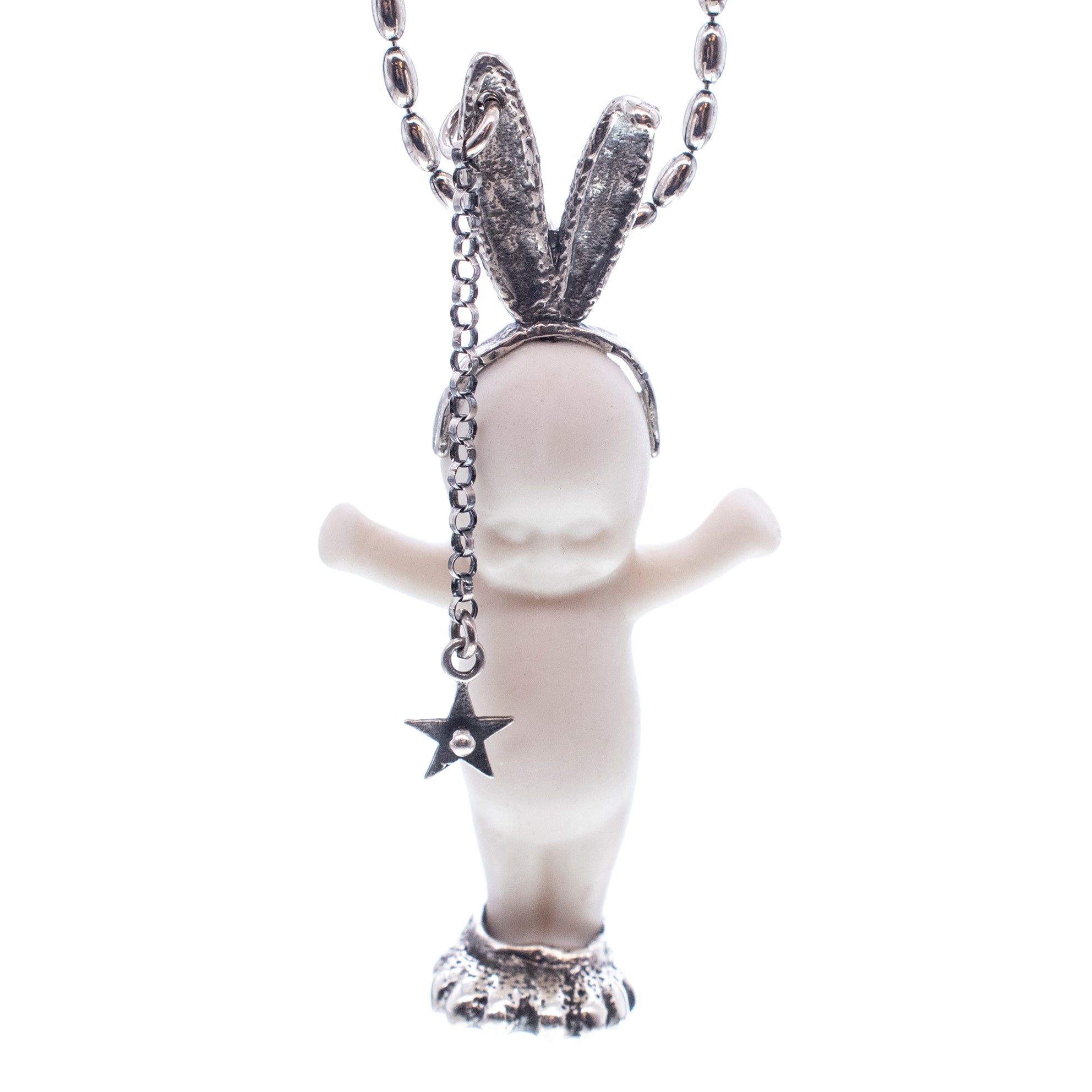 BS53A Happy Baby "Rebel Rabbit" white and silver Necklace