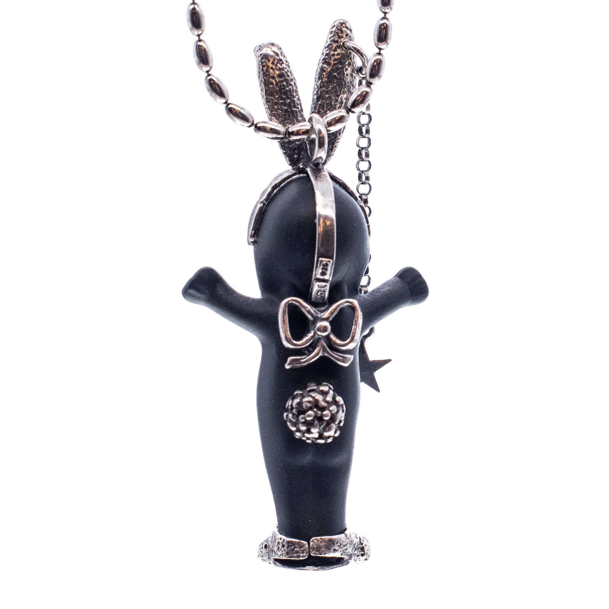 BS53 B Happy Baby "Rebel Rabbit" Black and silver Necklace