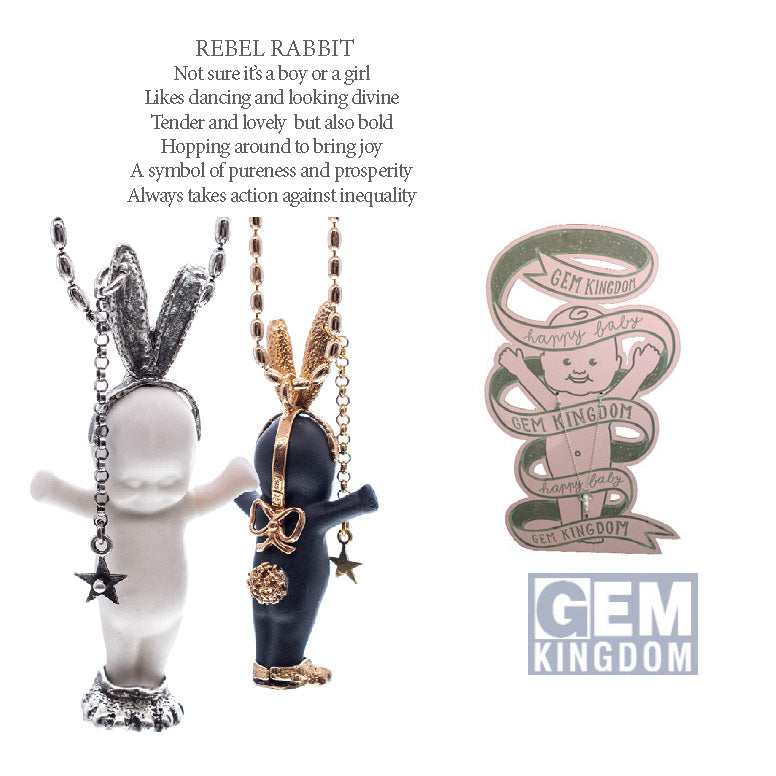 BS53A Happy Baby "Rebel Rabbit" white and silver Necklace