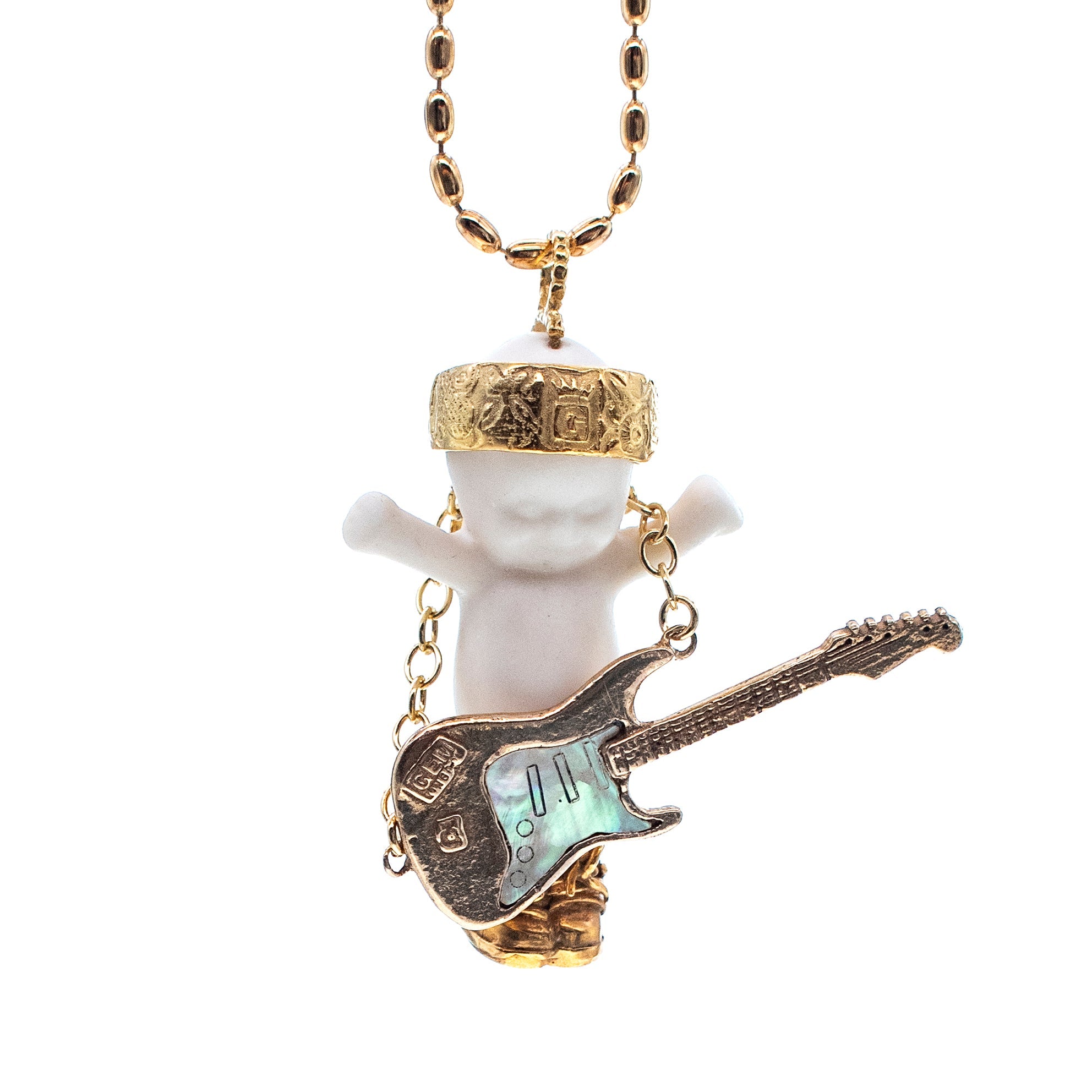 BG43A Happy Baby "Rock-a-bye" White and gold Necklace