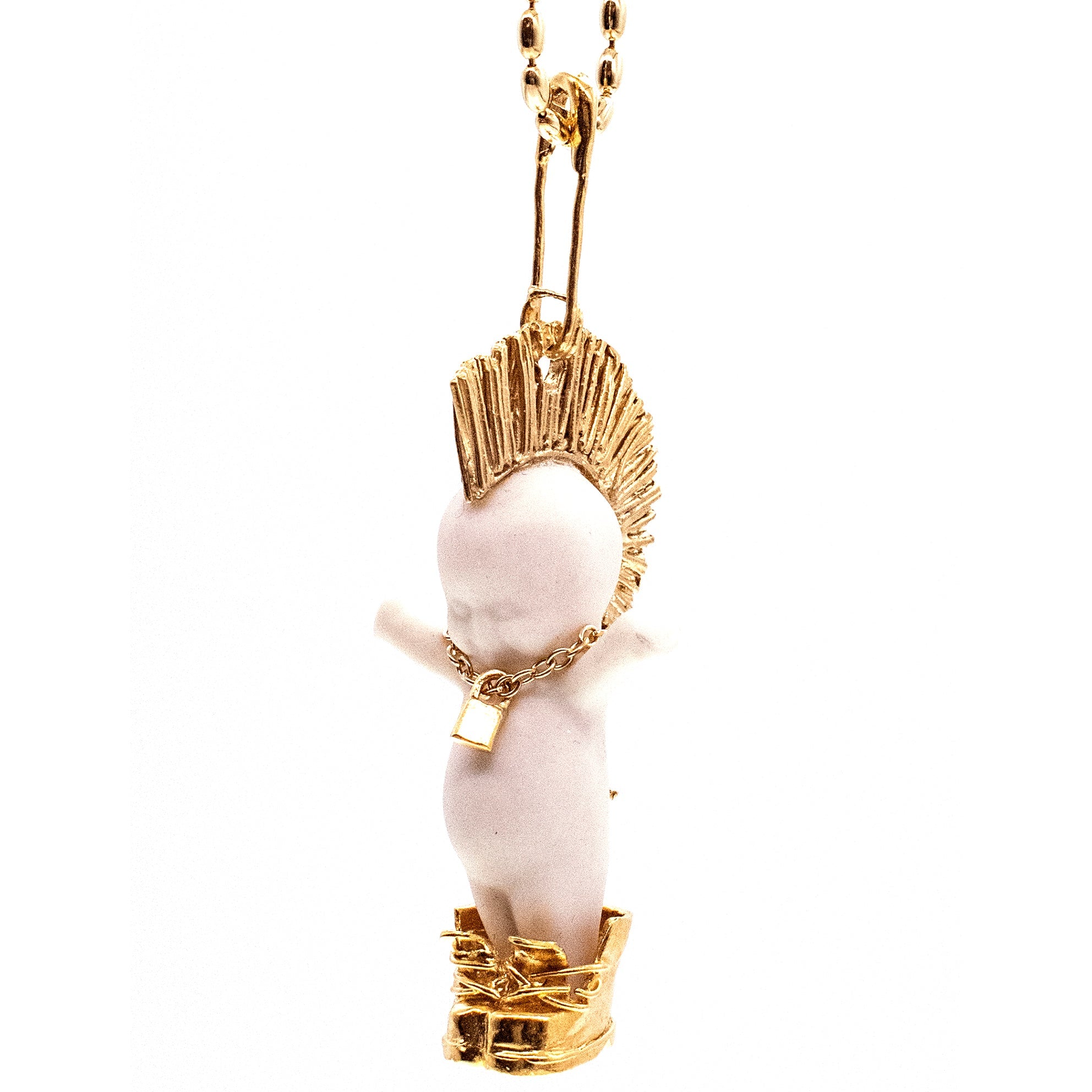 BG40A Happy Baby "Little Sid" White and gold Necklace