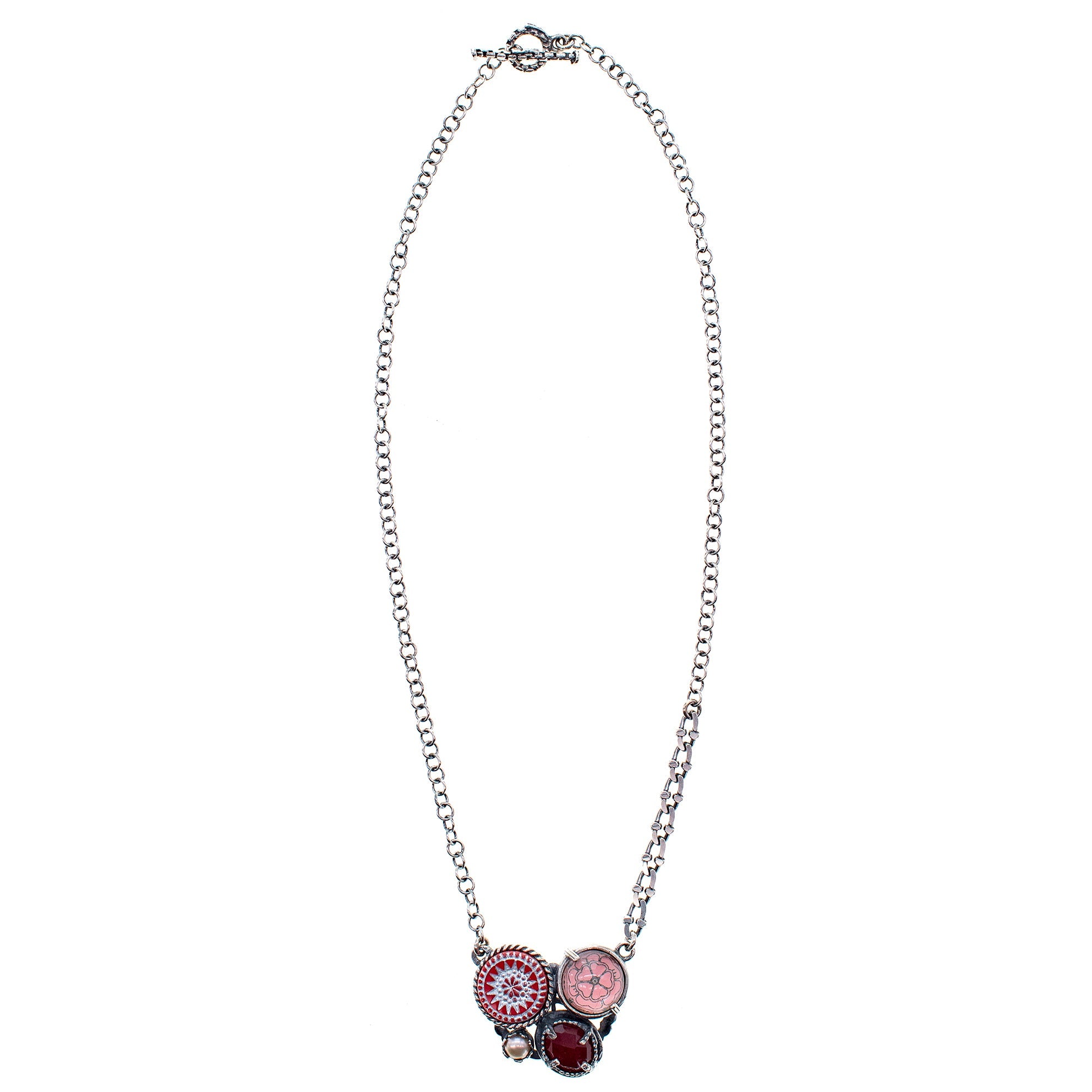 NK 25e05A Pink-Red Cluster Necklace