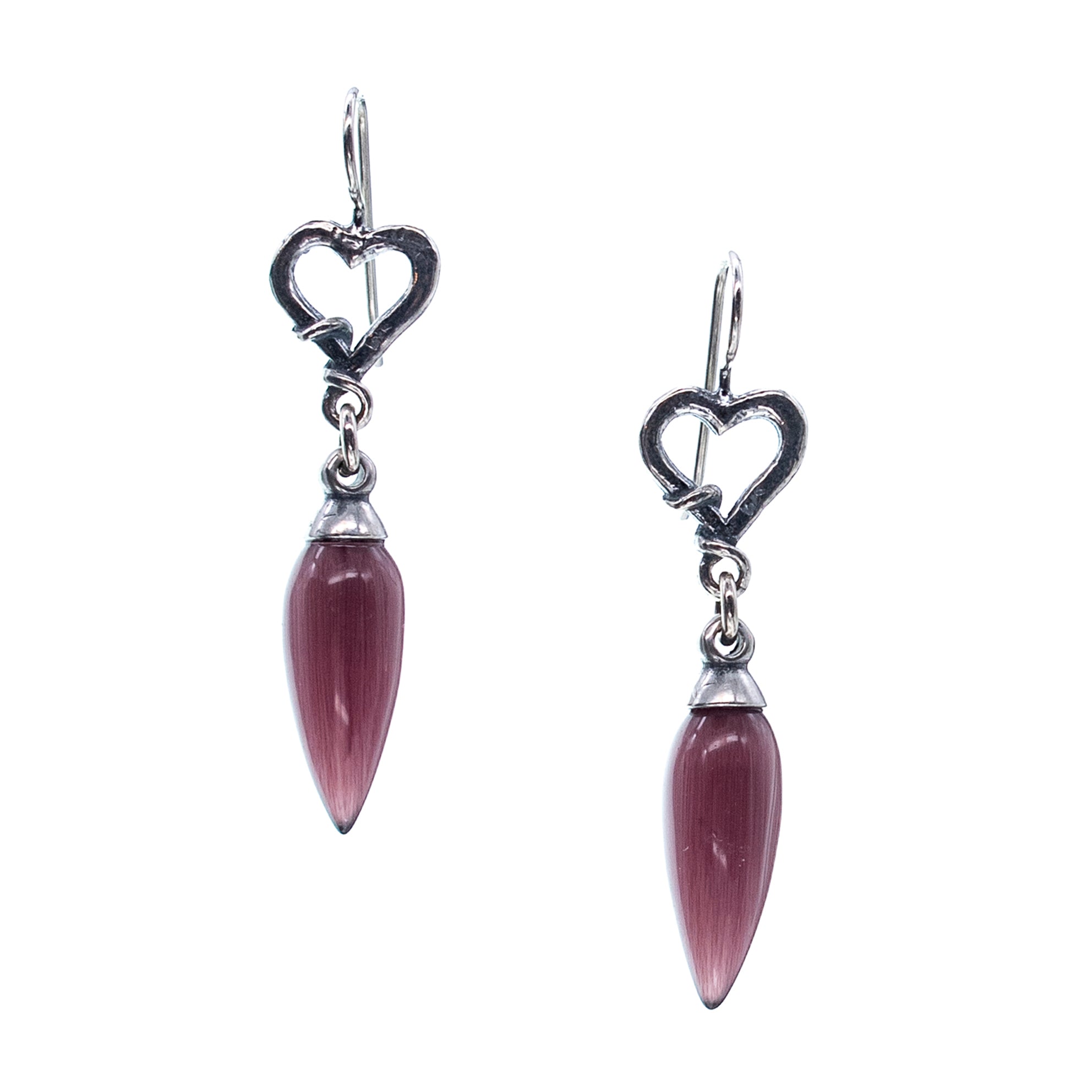 E 25e03B Purple heart drop earrings