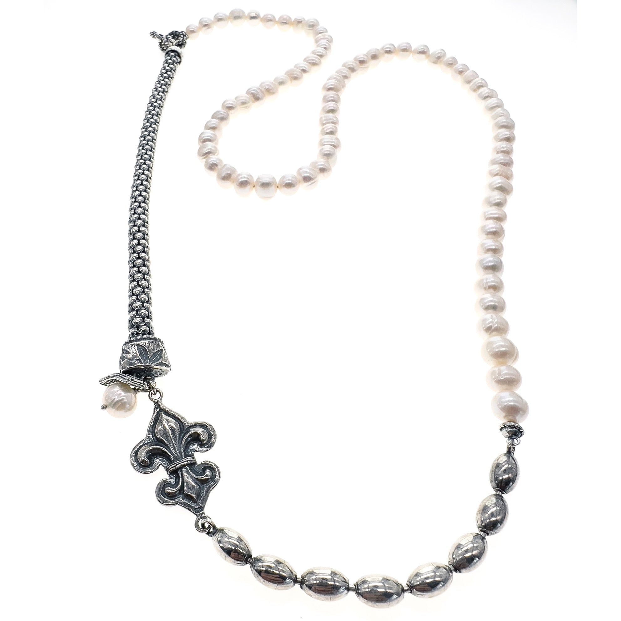 CH 233A Fleur de Lis white Pearl Necklace