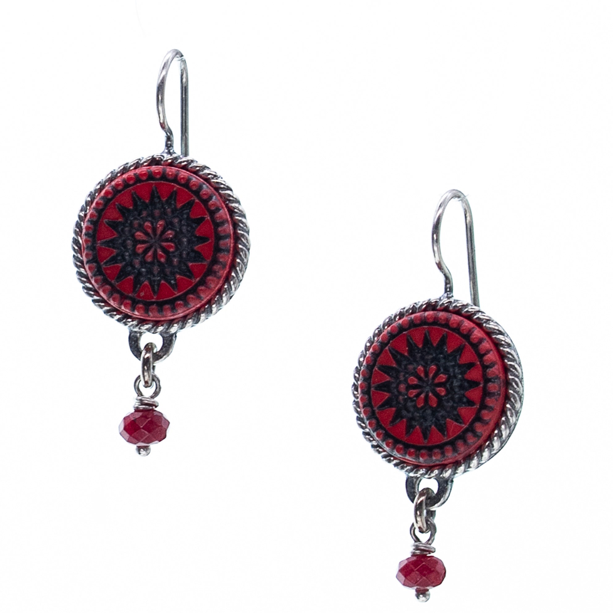 E 25e14 Red Star Vintage Glass Drop Earrings