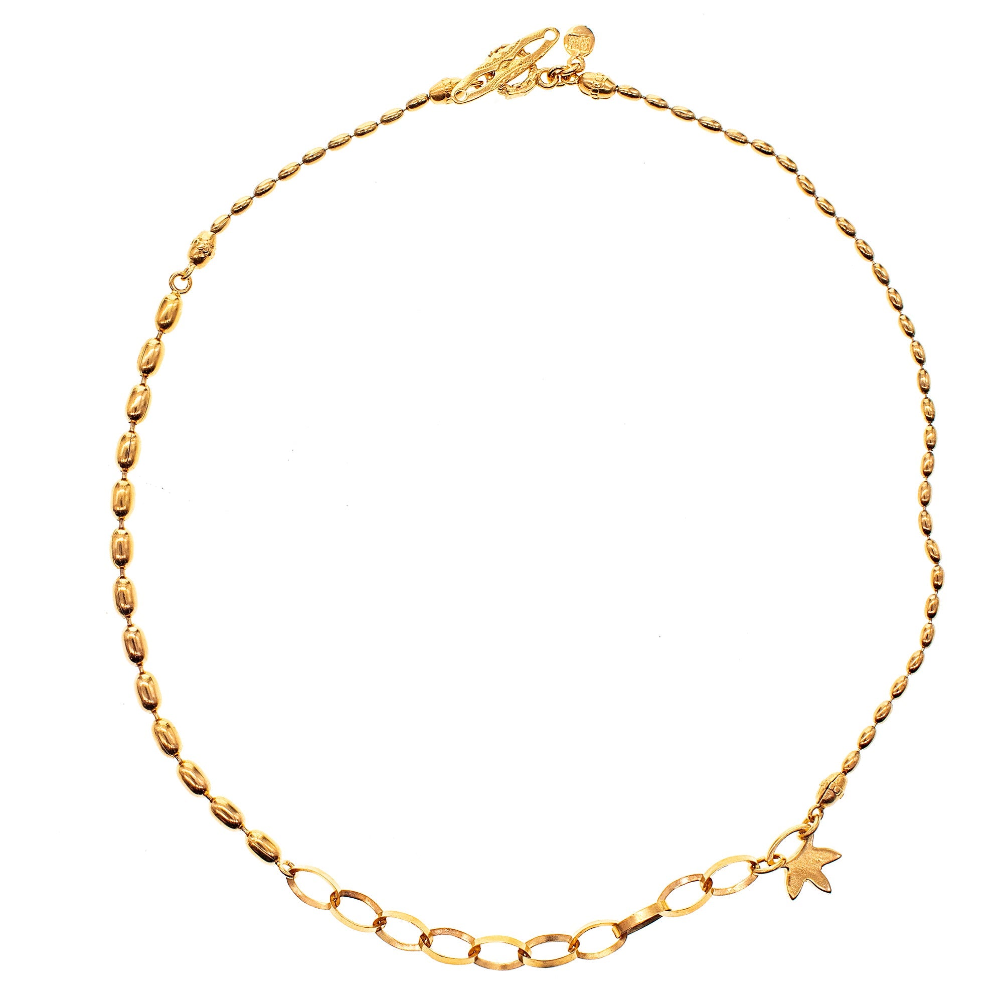 CH 25g03 Mixed Link Leaf Charm Necklace