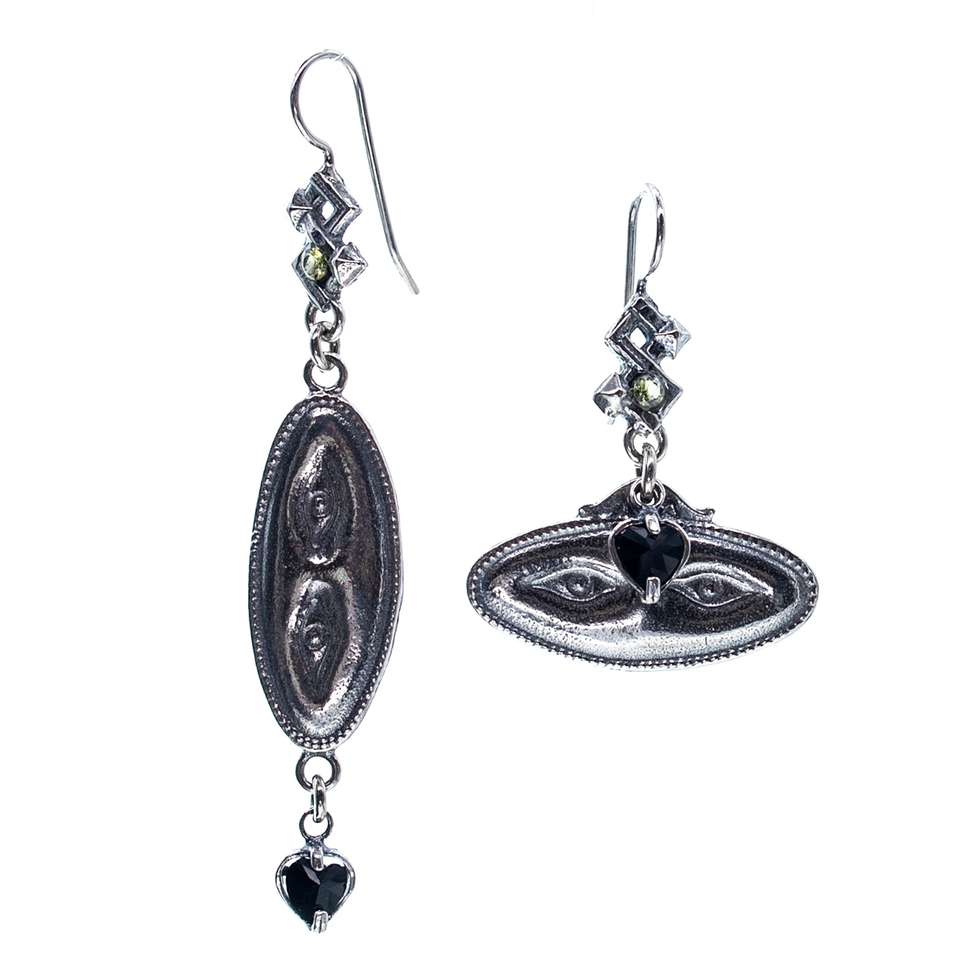 E 25e07 Silver Eye "Ex Voto" Asymmetrical Drop Earrings