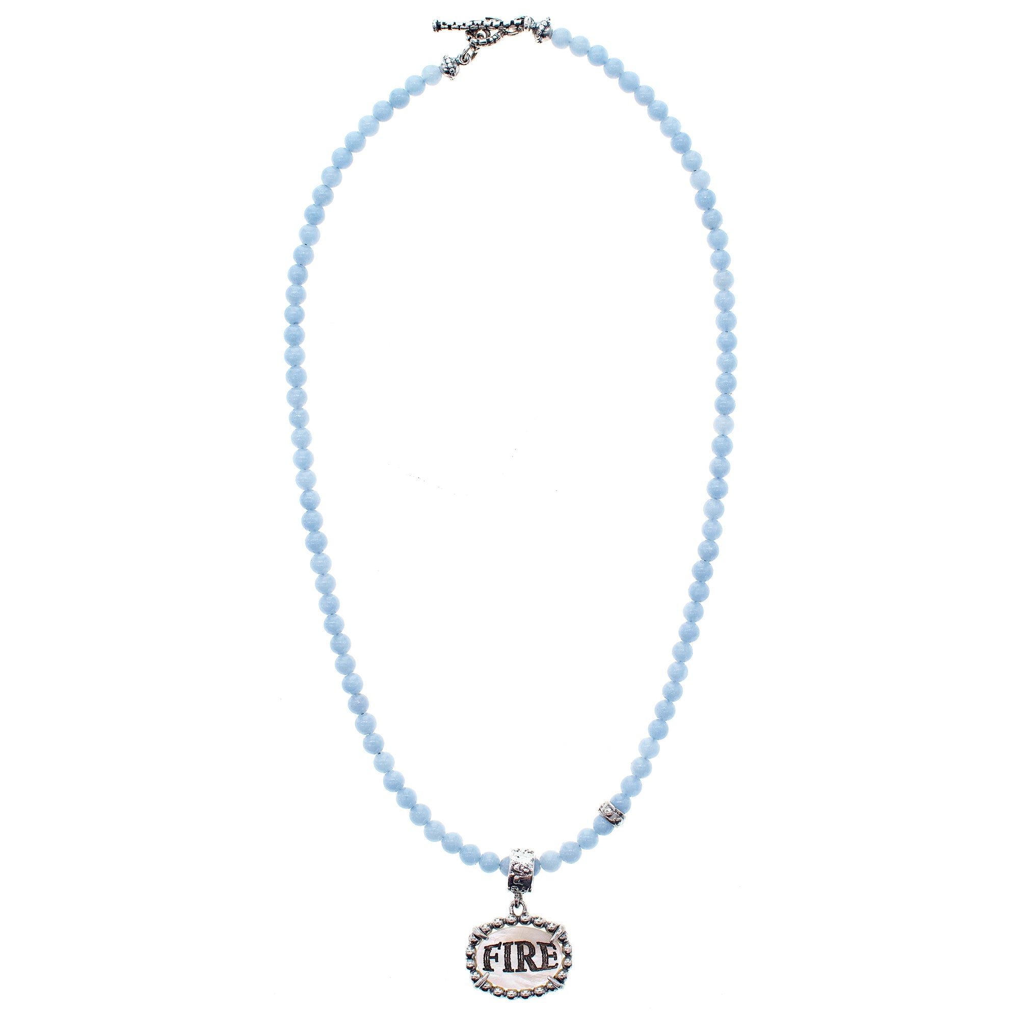 NK 25e15A Blue Fire / Desire Beaded Pendant Necklace