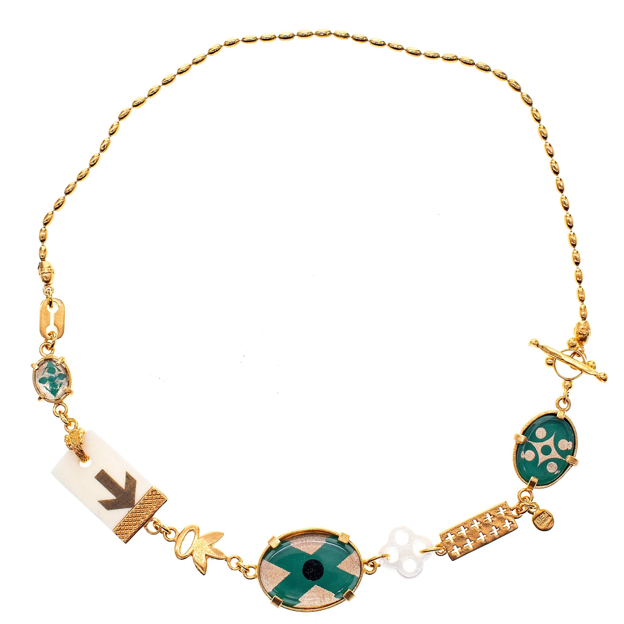 NK 25g25D Green Intaglio Charm Collar Necklace