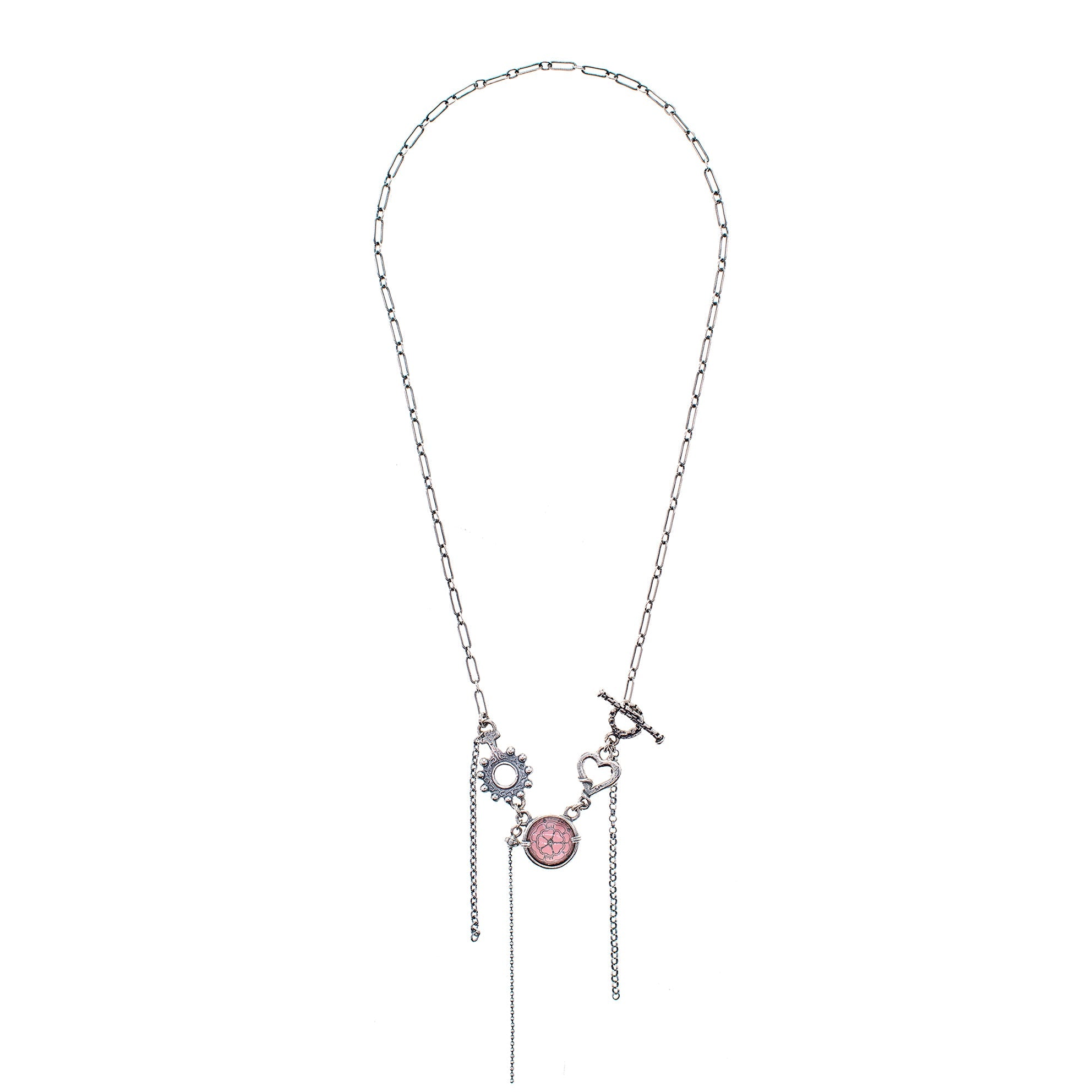 NK 25e14A Pink Intaglio Fringe Necklace