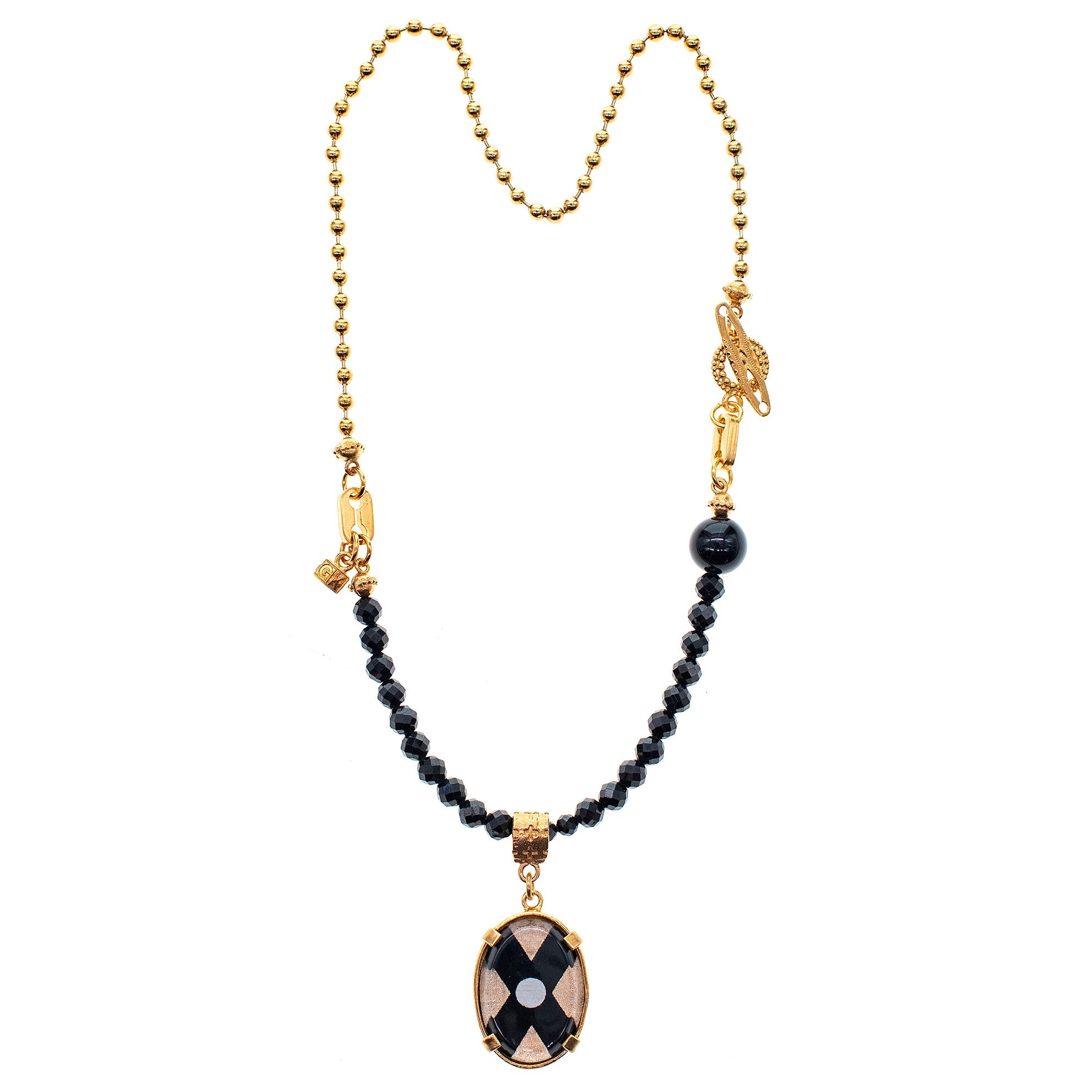 NK 25g26B Intaglio Pendant Black Spinel Necklace