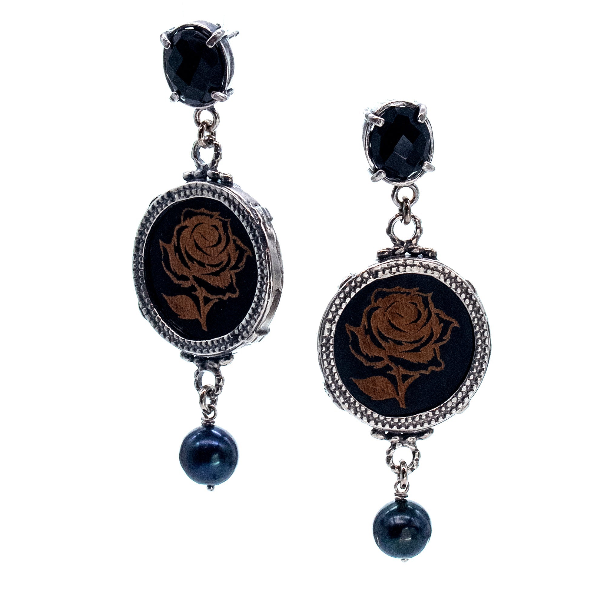 E 25h01B Rose earrings black