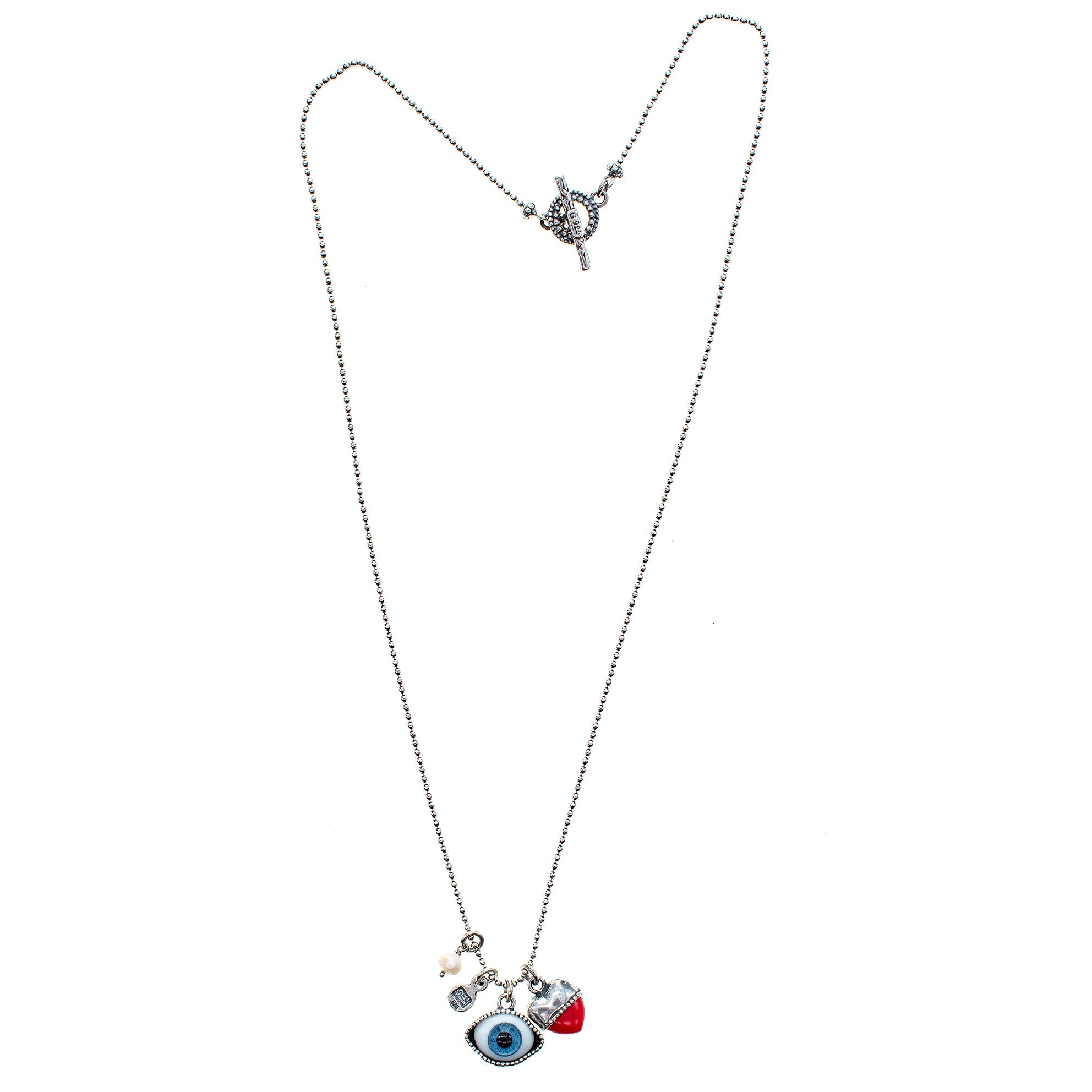 NK 25a11-LB Blue eye love you necklace long