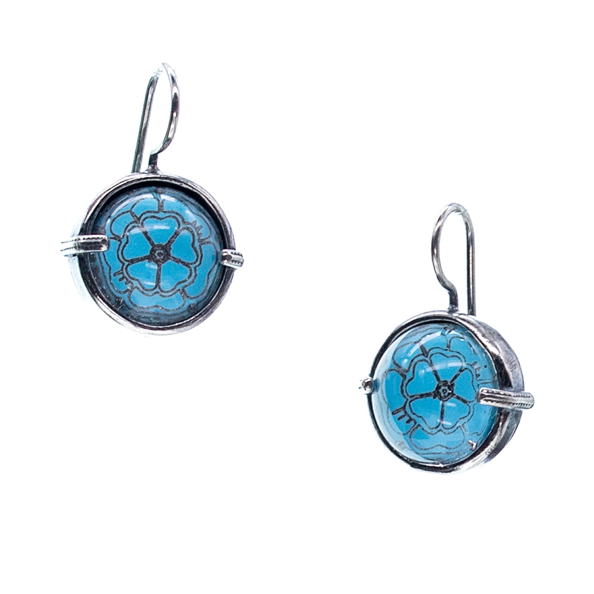 E 25e02B Blue Rose Earrings